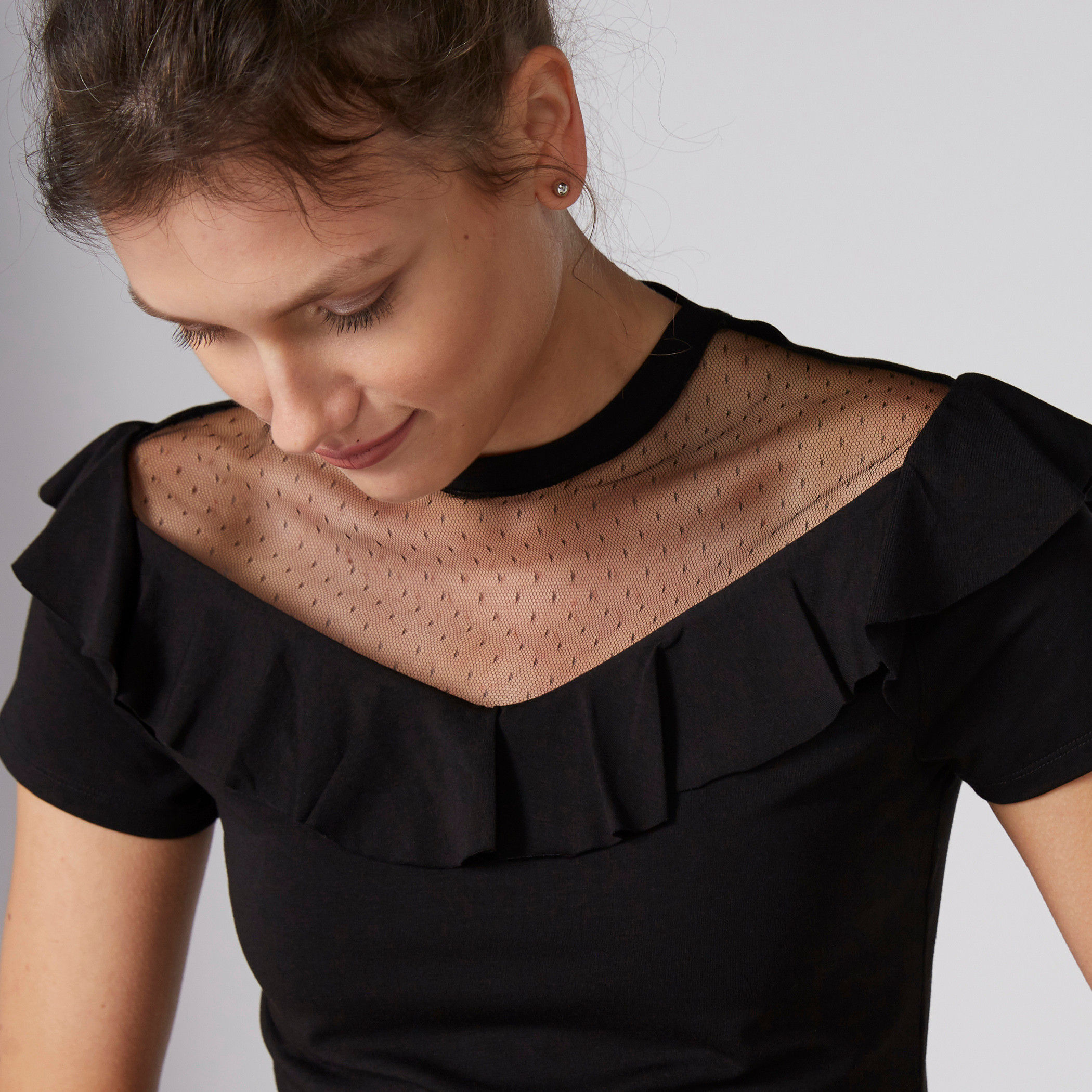 Frill Top with Short Sleeves and Mesh Detail-women-clothing-shirtsandblouses-blouses-image-4