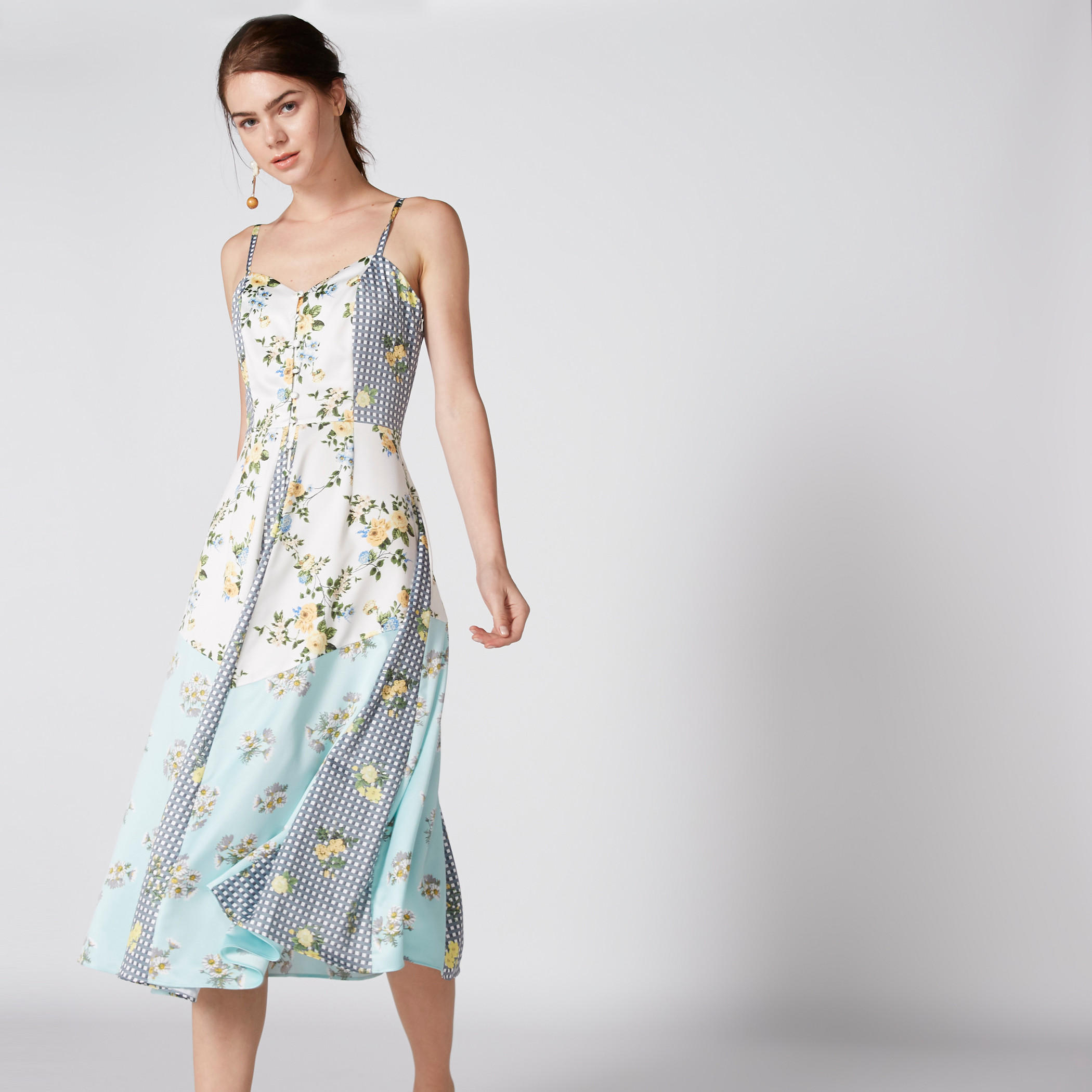 فستان متوسط الطول بنقوش وحمّالات رفيعة-women-clothing-dresses-image-1