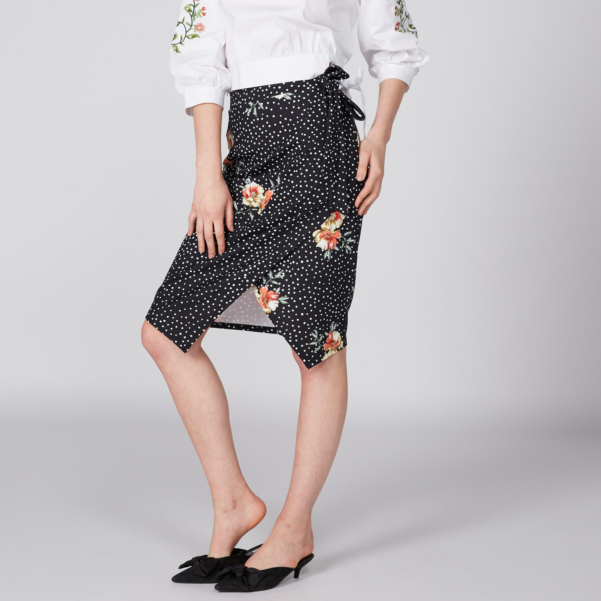 تنورة ملفوفة متوسطة الطول بحزام رباط وطبعات-women-clothing-bottoms-skirts-image-4