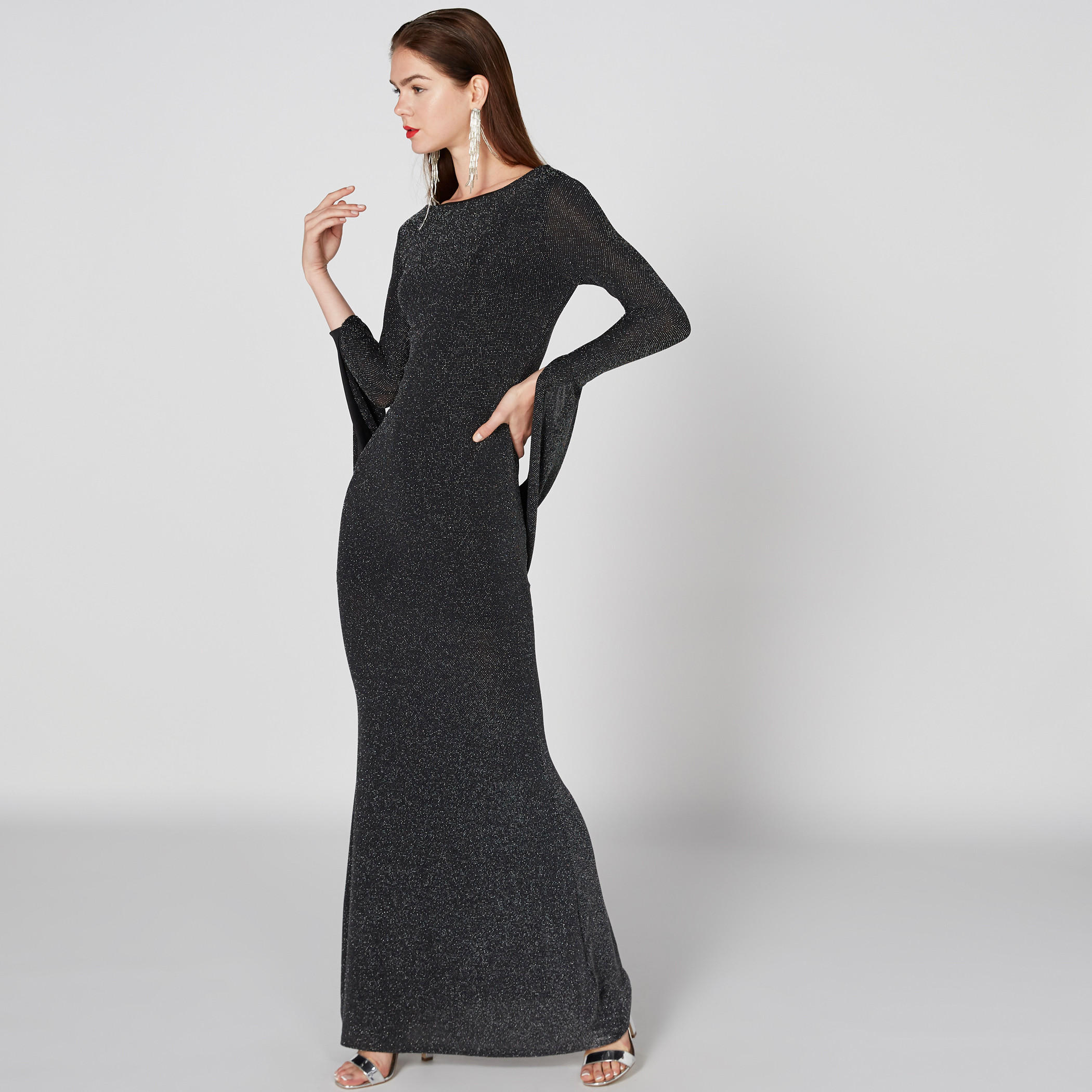فستان طويل بارز الملمس بأكمام طويلة وياقة قارب-women-clothing-dresses-image-3