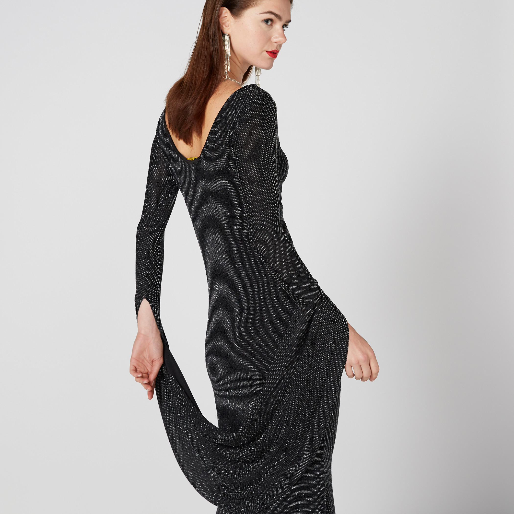 فستان طويل بارز الملمس بأكمام طويلة وياقة قارب-women-clothing-dresses-image-4