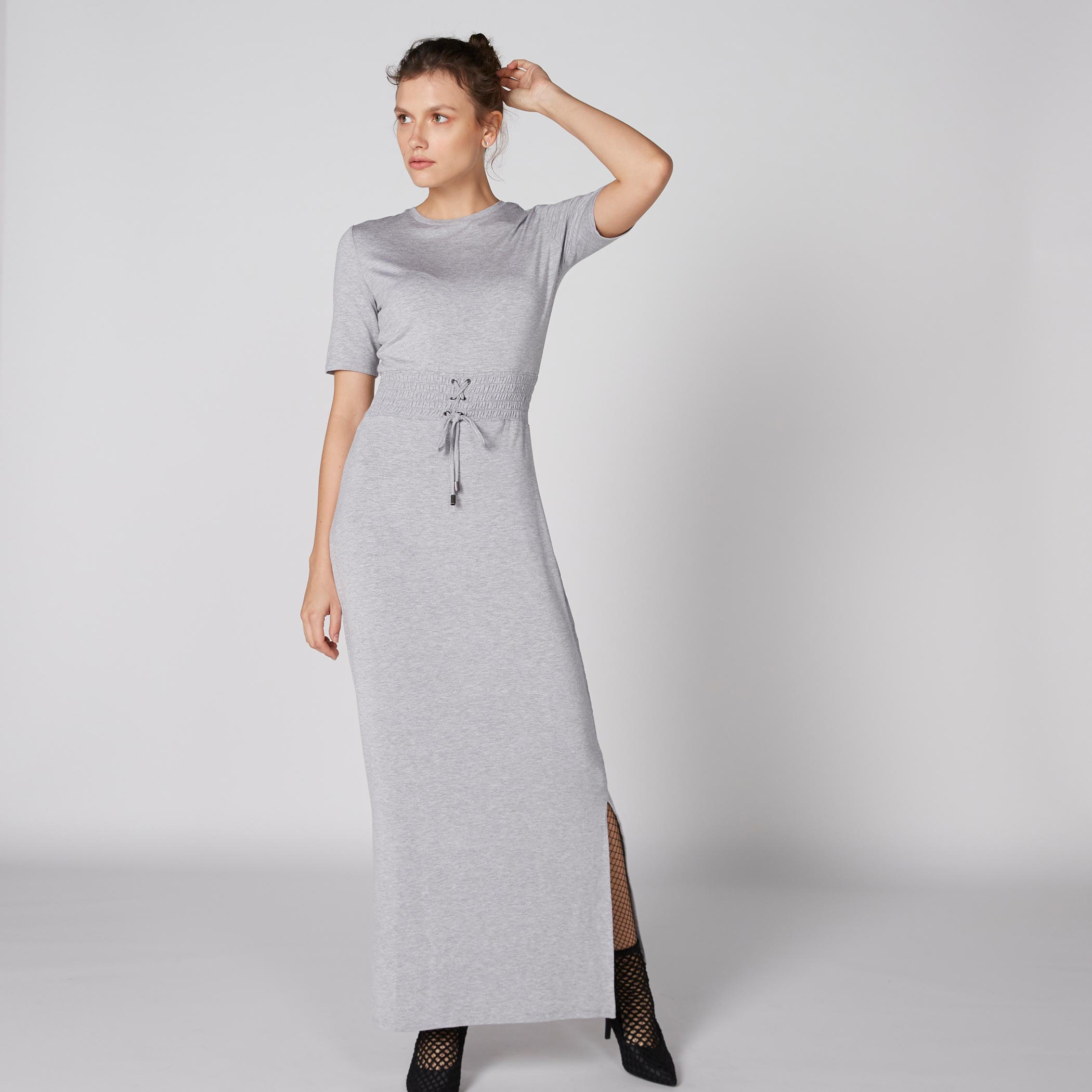 فستان ماكسي بياقة مستديرة وفتحة جانبية-women-clothing-dresses-image-1