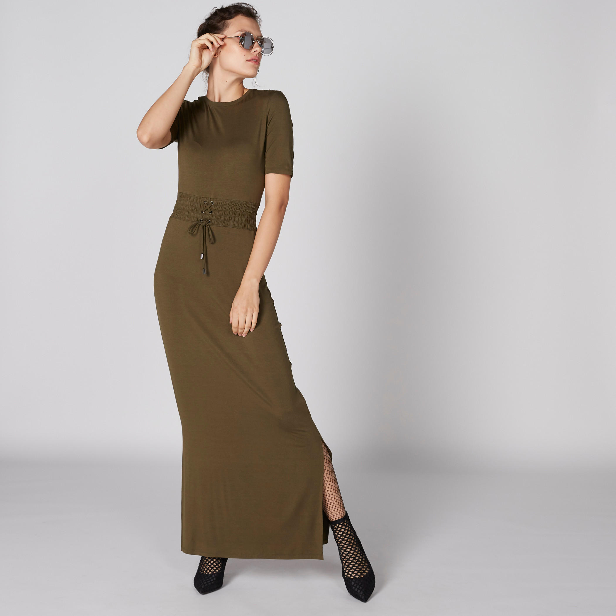 فستان ماكسي بياقة مستديرة وفتحة جانبية-women-clothing-dresses-image-1