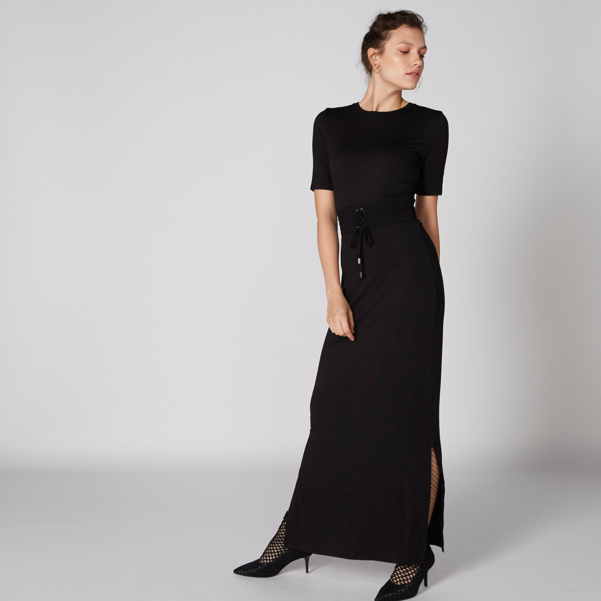 فستان ماكسي بياقة مستديرة وفتحة جانبية-women-clothing-dresses-image-1