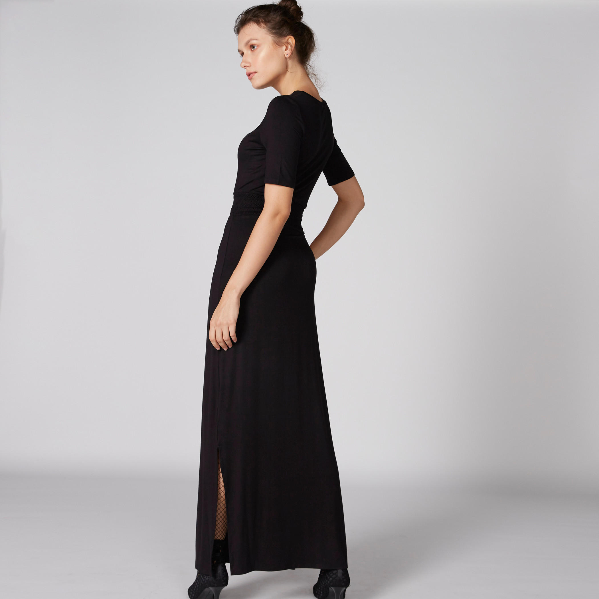 فستان ماكسي بياقة مستديرة وفتحة جانبية-women-clothing-dresses-image-2