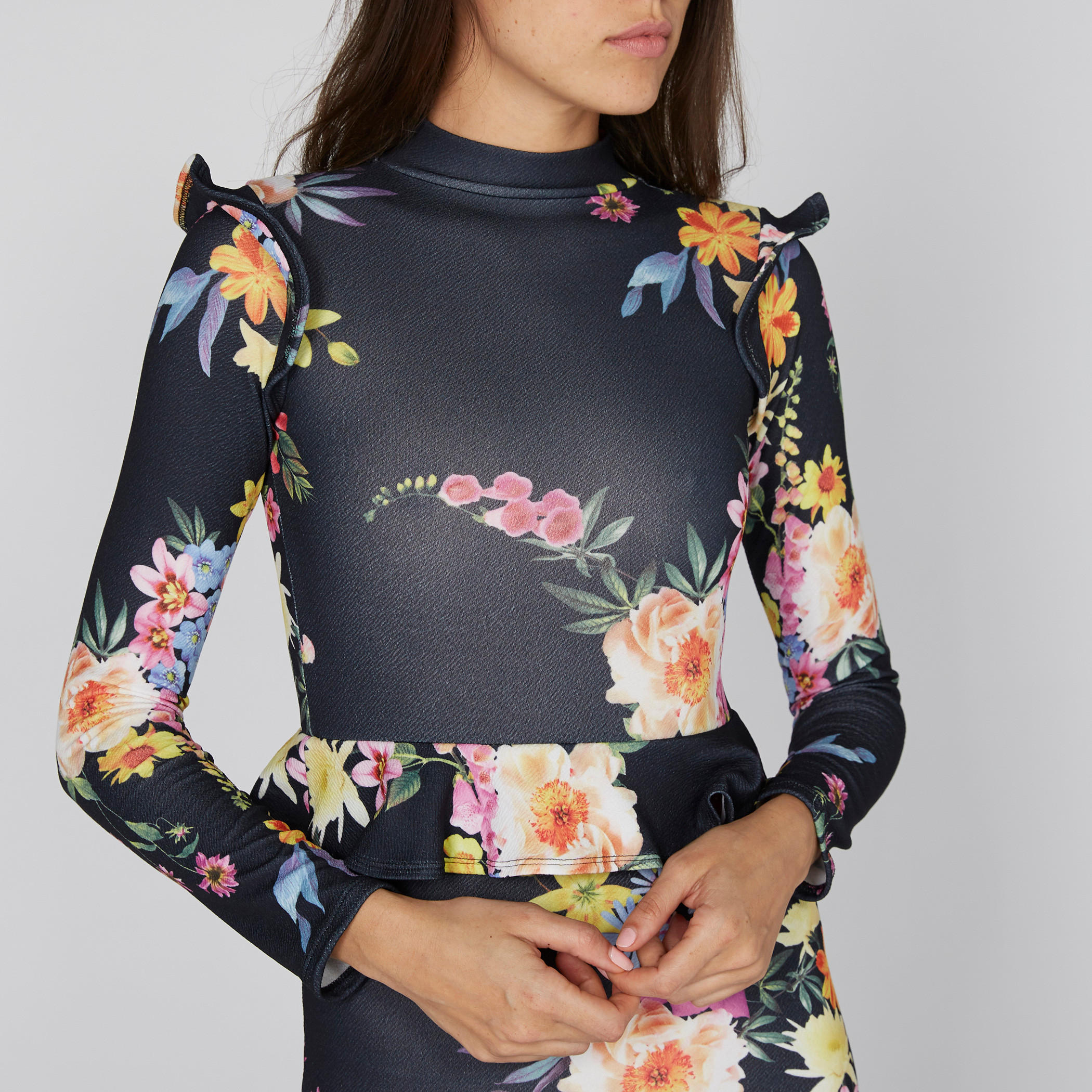 فستان قصير بقصّة ضيقة وطبعات مع أكمام طويلة-women-clothing-dresses-image-3