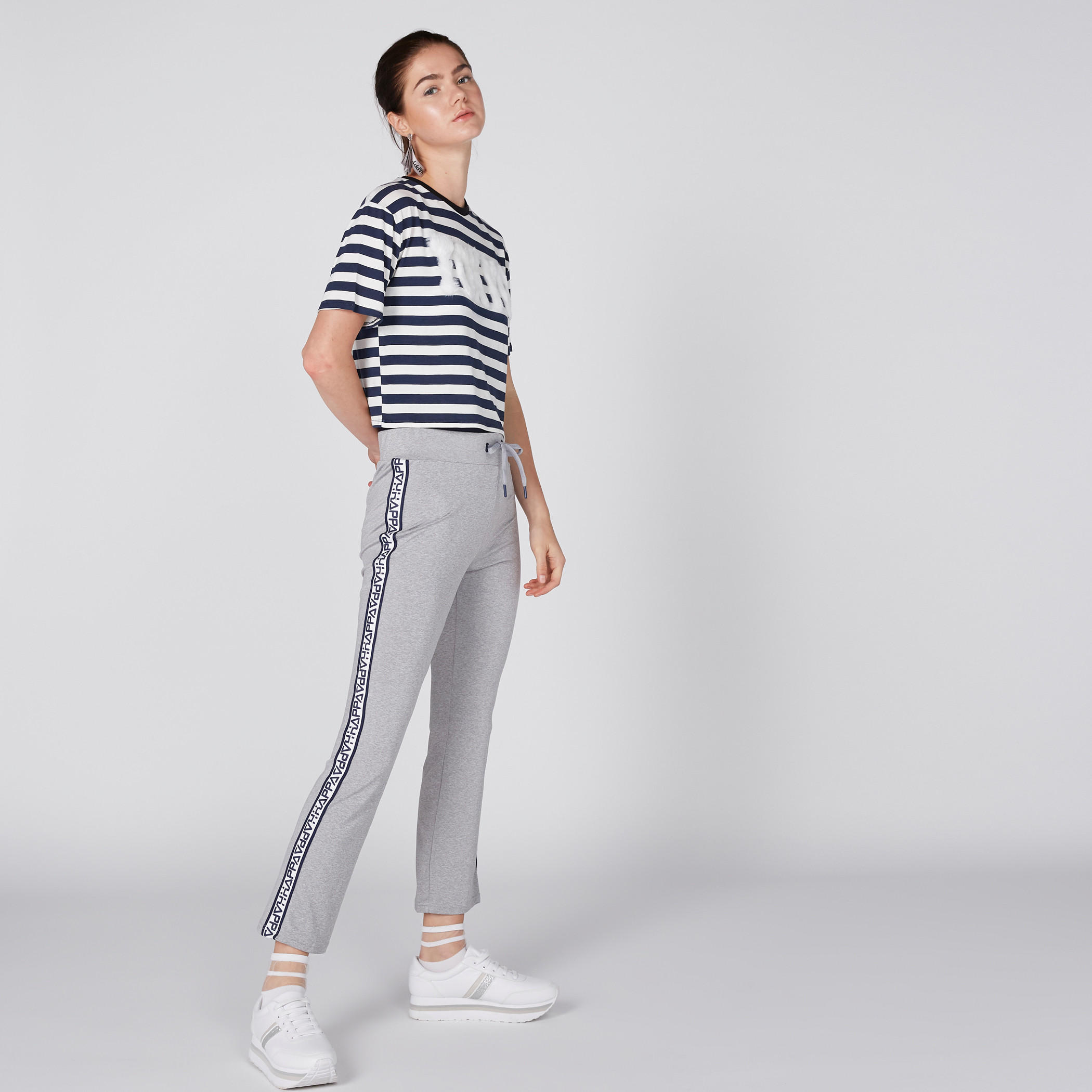 Striped Plush Detail Crop Top with Round Neck and Short Sleeves-women-clothing-tshirts-image-3