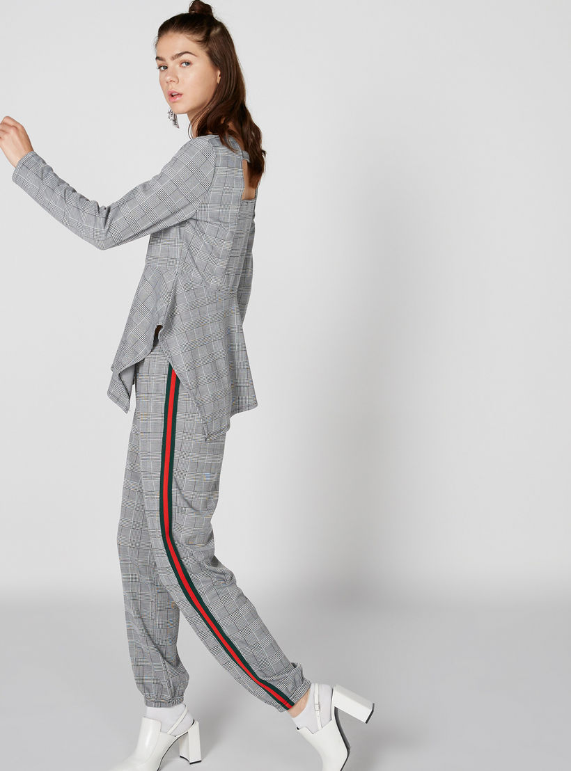 بنطال طويل كاروهات بخصر مطاطي-women-clothing-bottoms-trousers-image-1