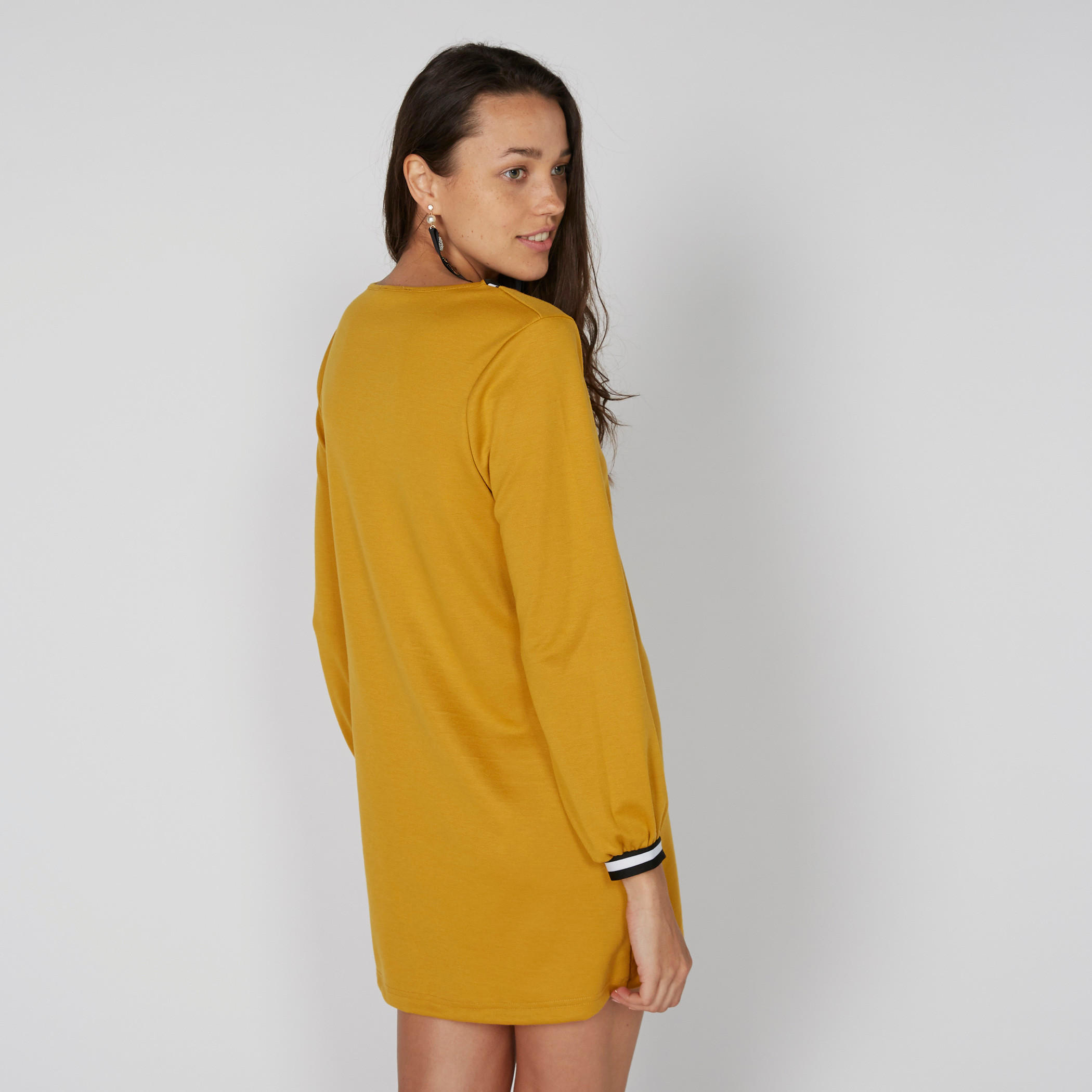 V-Neck Shift Dress with Long Sleeves-women-clothing-dresses-image-2