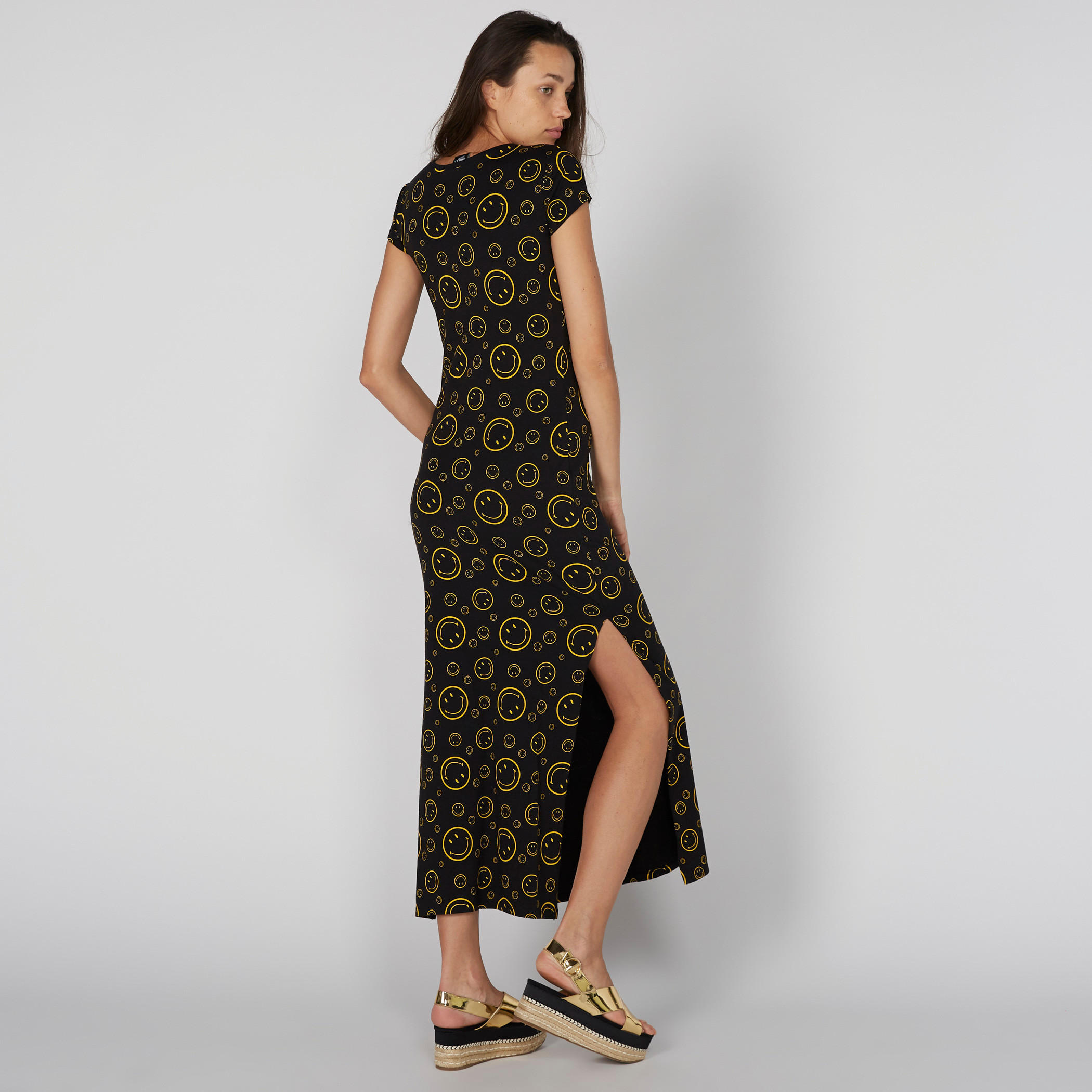 Printed Dress with Round Neck and Side Slits-women-clothing-dresses-image-2
