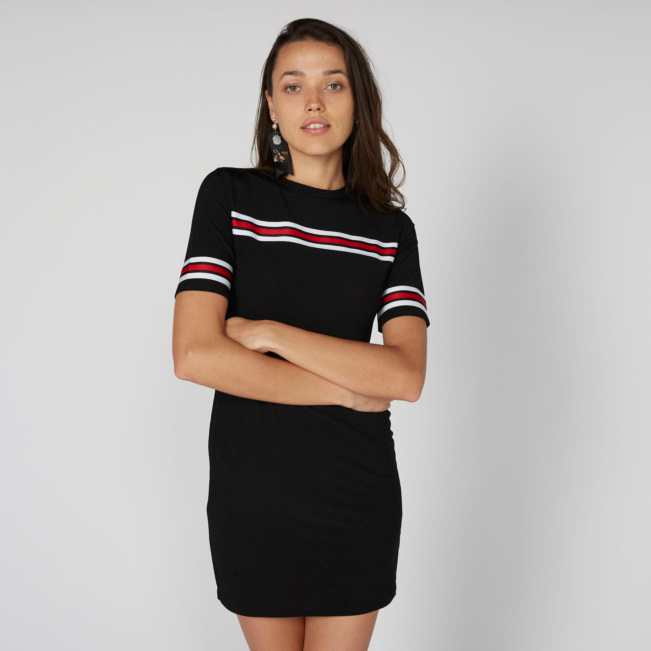 فستان قصير بياقة مستديرة وأكمام قصيرة-women-clothing-dresses-image-2