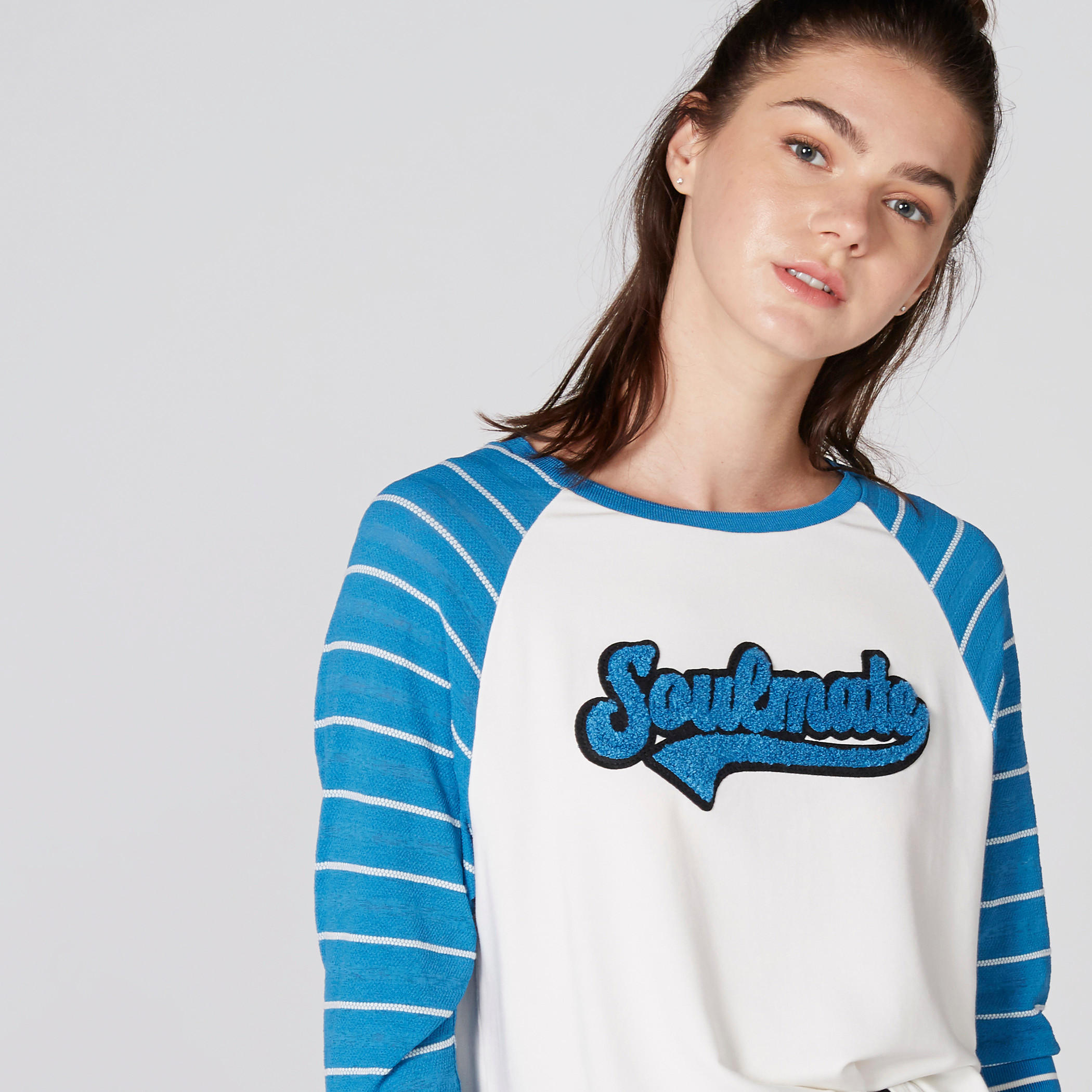 Striped T-Shirt with Crew Neck and 3/4 Sleeves-women-clothing-tshirts-image-1