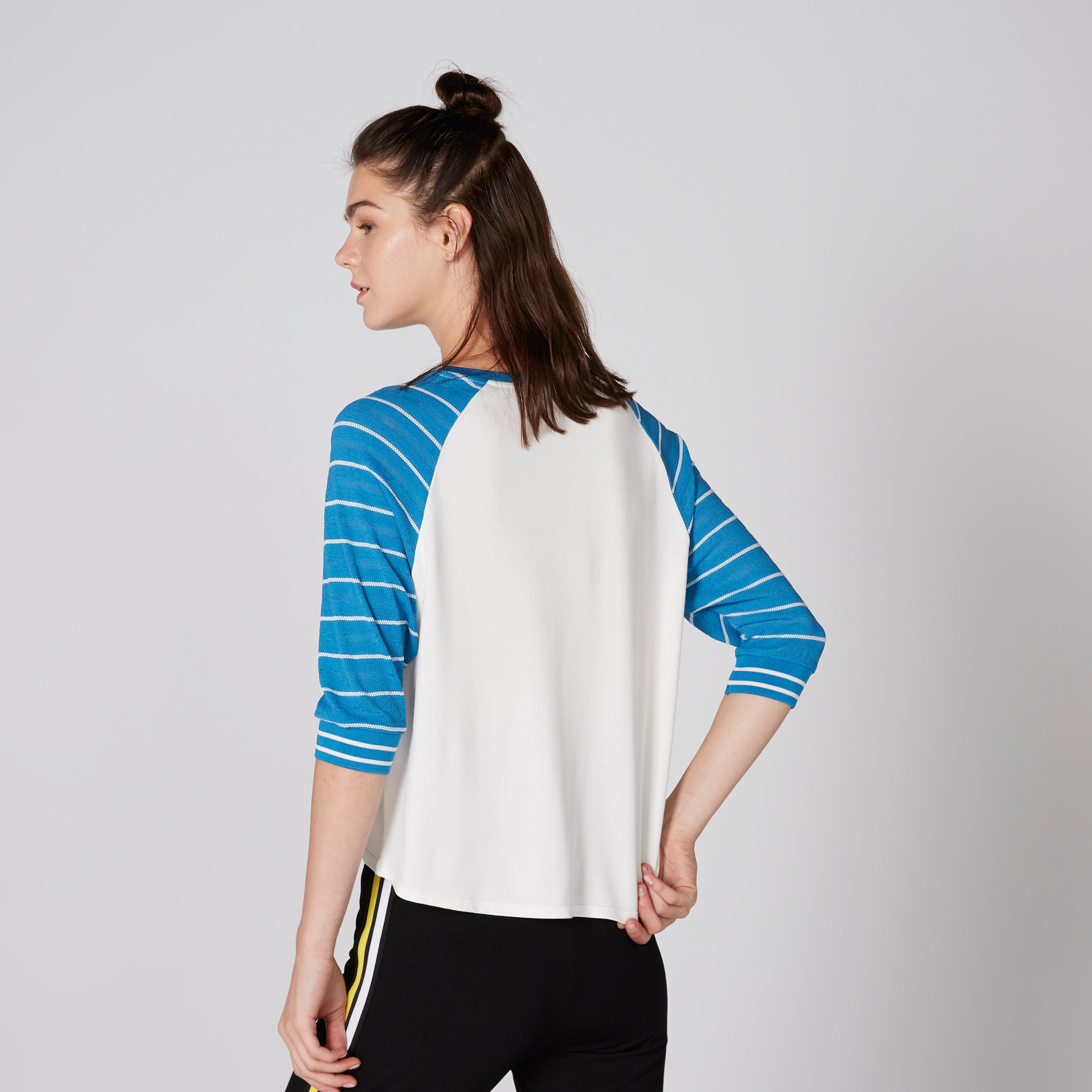 Striped T-Shirt with Crew Neck and 3/4 Sleeves-women-clothing-tshirts-image-2