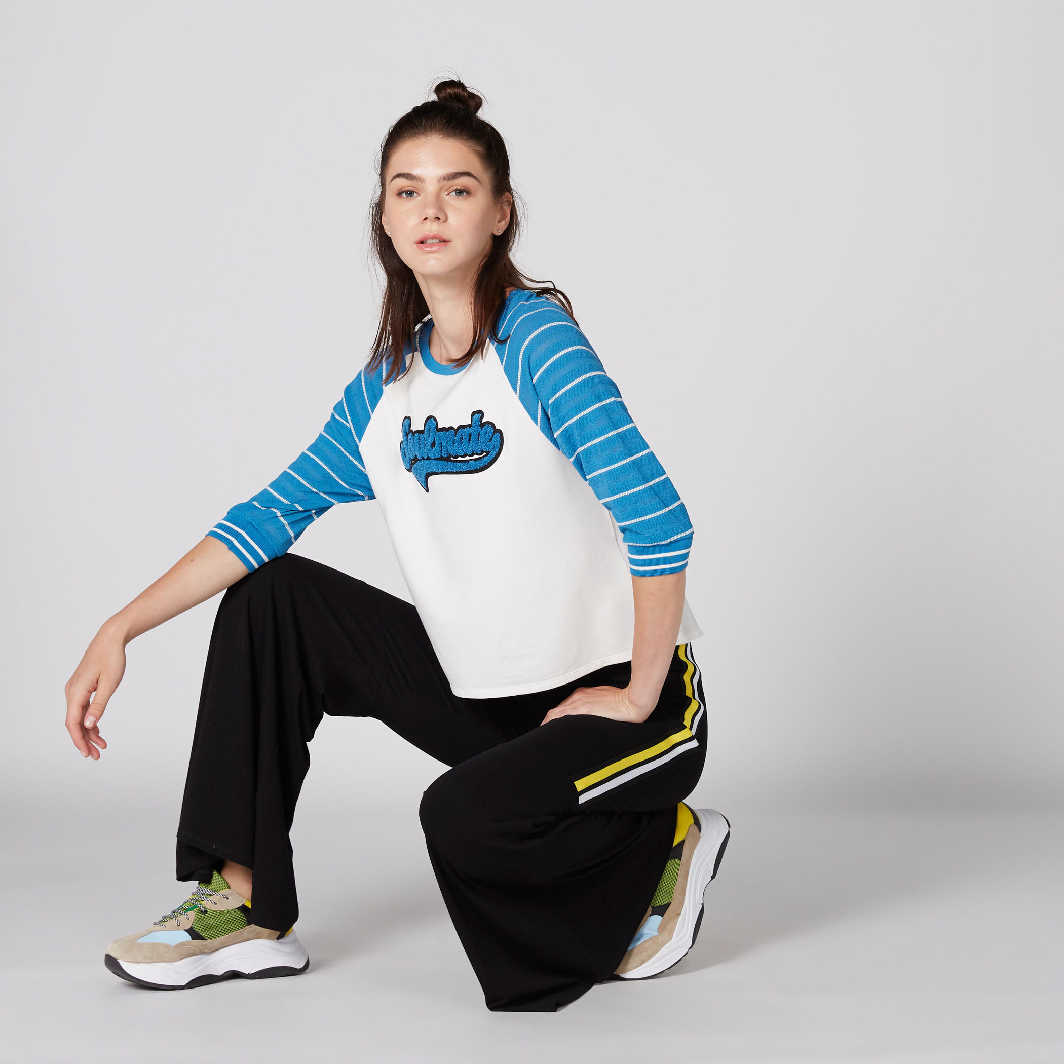 Striped T-Shirt with Crew Neck and 3/4 Sleeves-women-clothing-tshirts-image-3