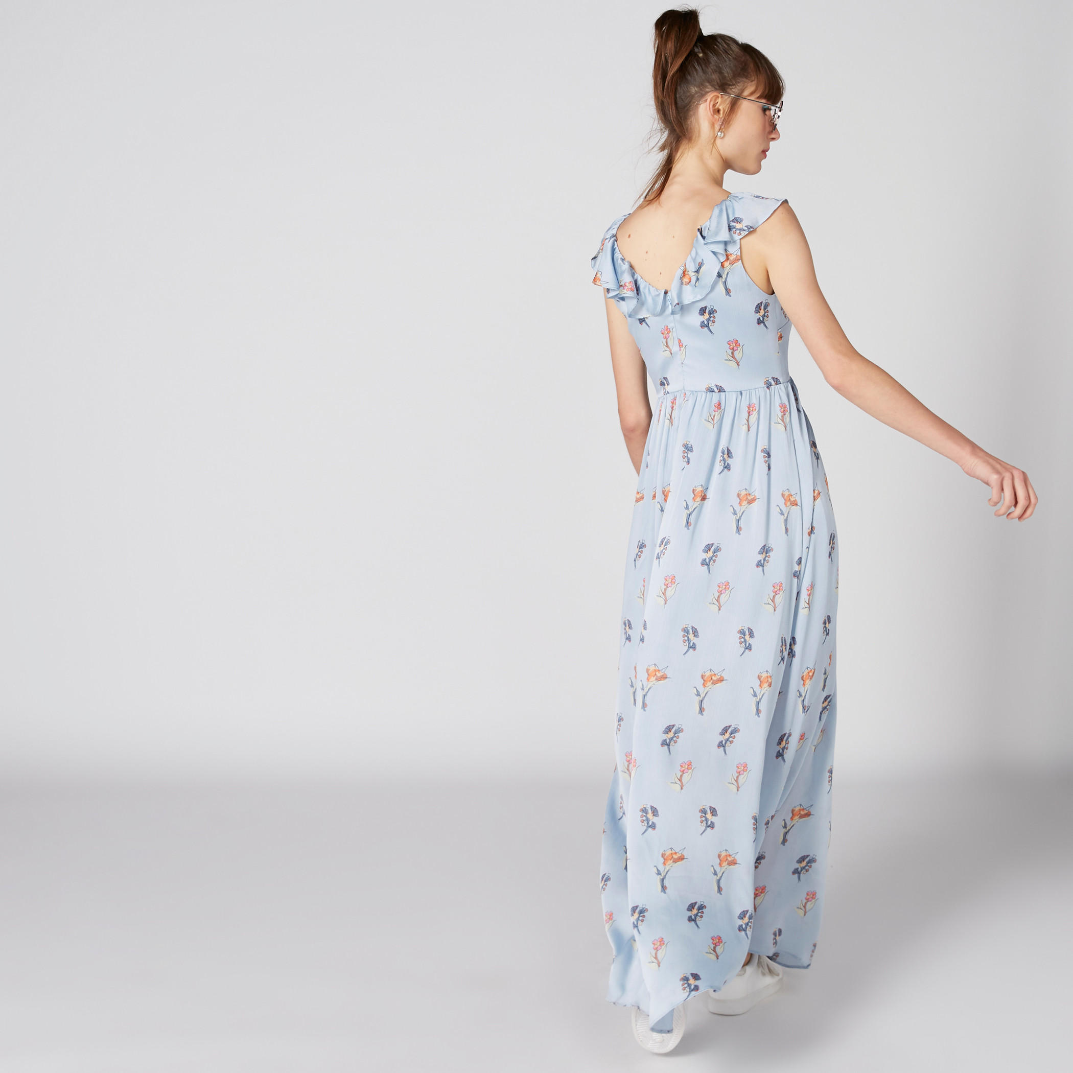 فستان طويل دون أكمام بتفاصيل كشكش وطبعات-women-clothing-dresses-image-2