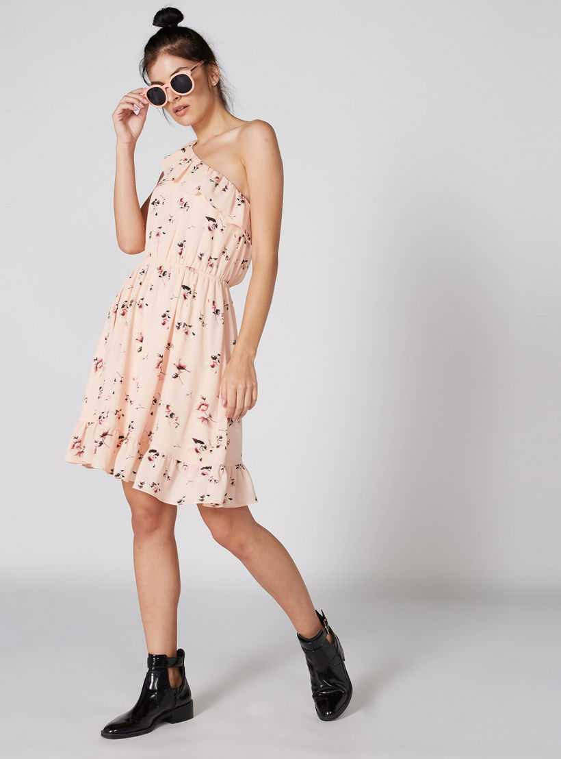 فستان متوسط الطول بكتف واحد وتفاصيل كشكش وطبعات-women-clothing-dresses-image-1