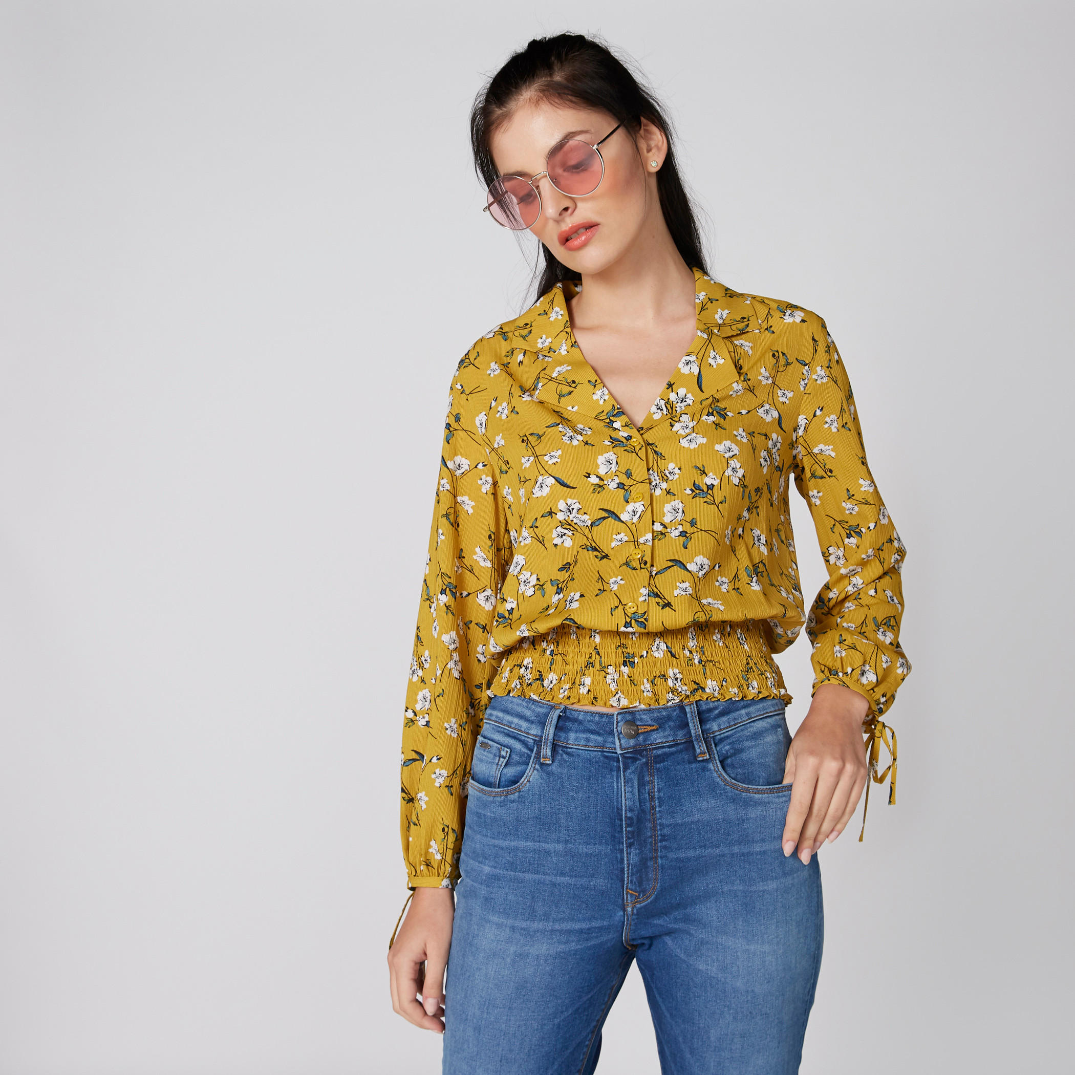Printed Top with Long Sleeves and Smocking Detail-women-clothing-shirtsandblouses-blouses-image-1