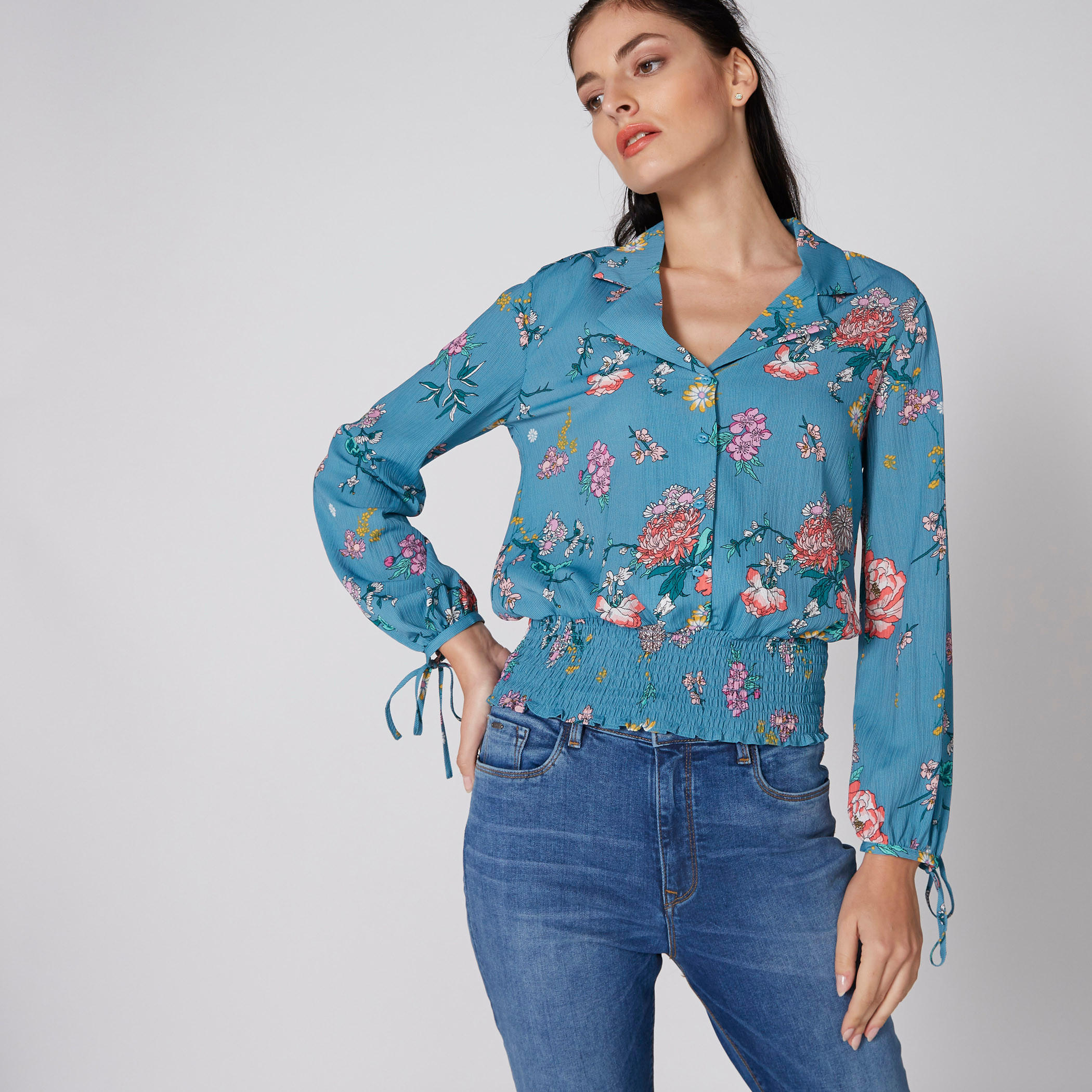 Printed Top with Long Sleeves and Smocking Detail-women-clothing-shirtsandblouses-blouses-image-1