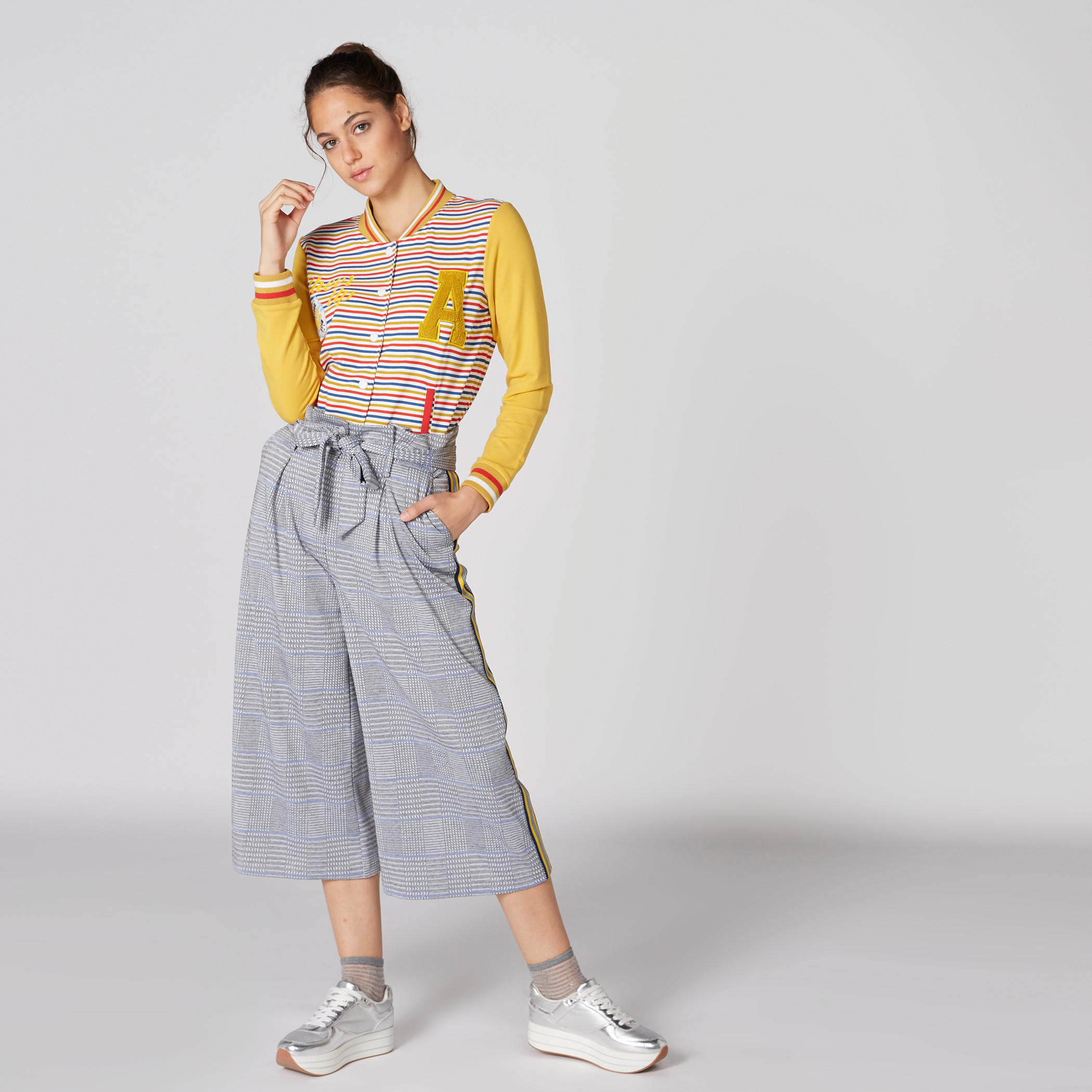 بنطال واسع الساقين كاروهات برباط-women-clothing-bottoms-trousers-image-1