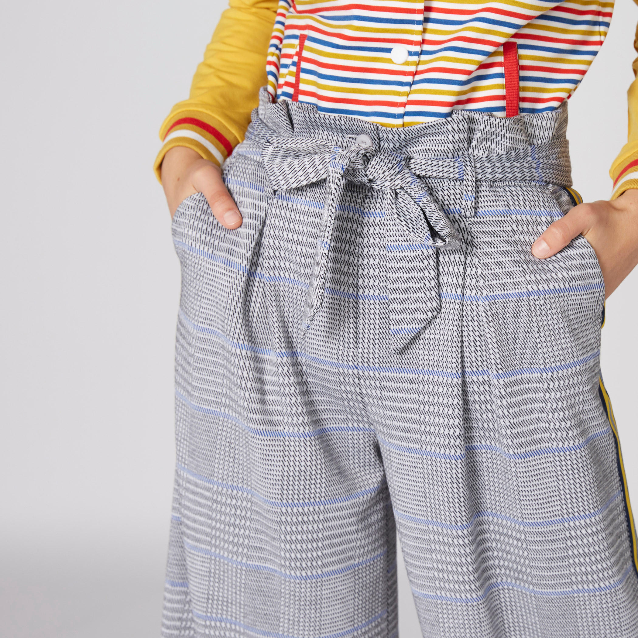 بنطال واسع الساقين كاروهات برباط-women-clothing-bottoms-trousers-image-5
