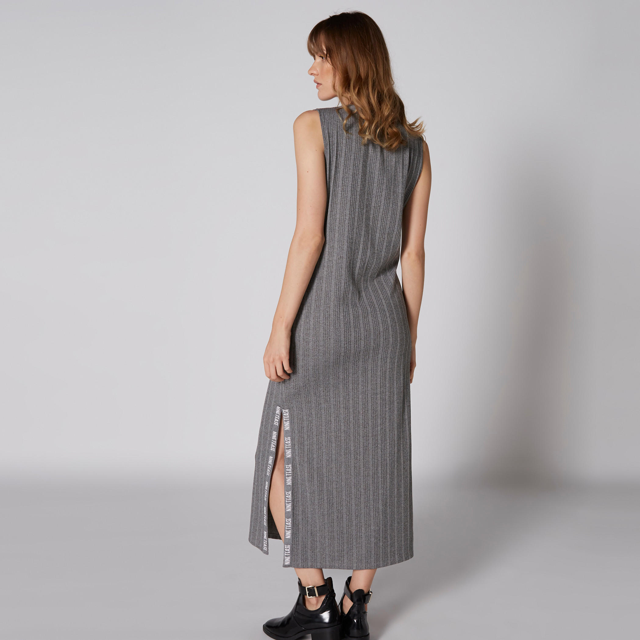 Ribbed Sleeveless Dress with V-Neck and Tape Detail-women-clothing-dresses-image-6