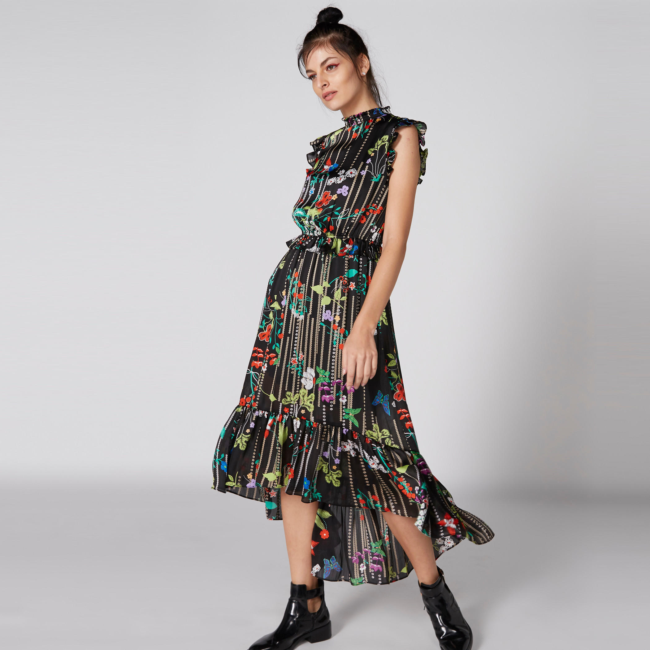 فستان طويل دون أكمام بياقة عالية وحوّاف غير مستويّة وطبعات-women-clothing-dresses-image-1