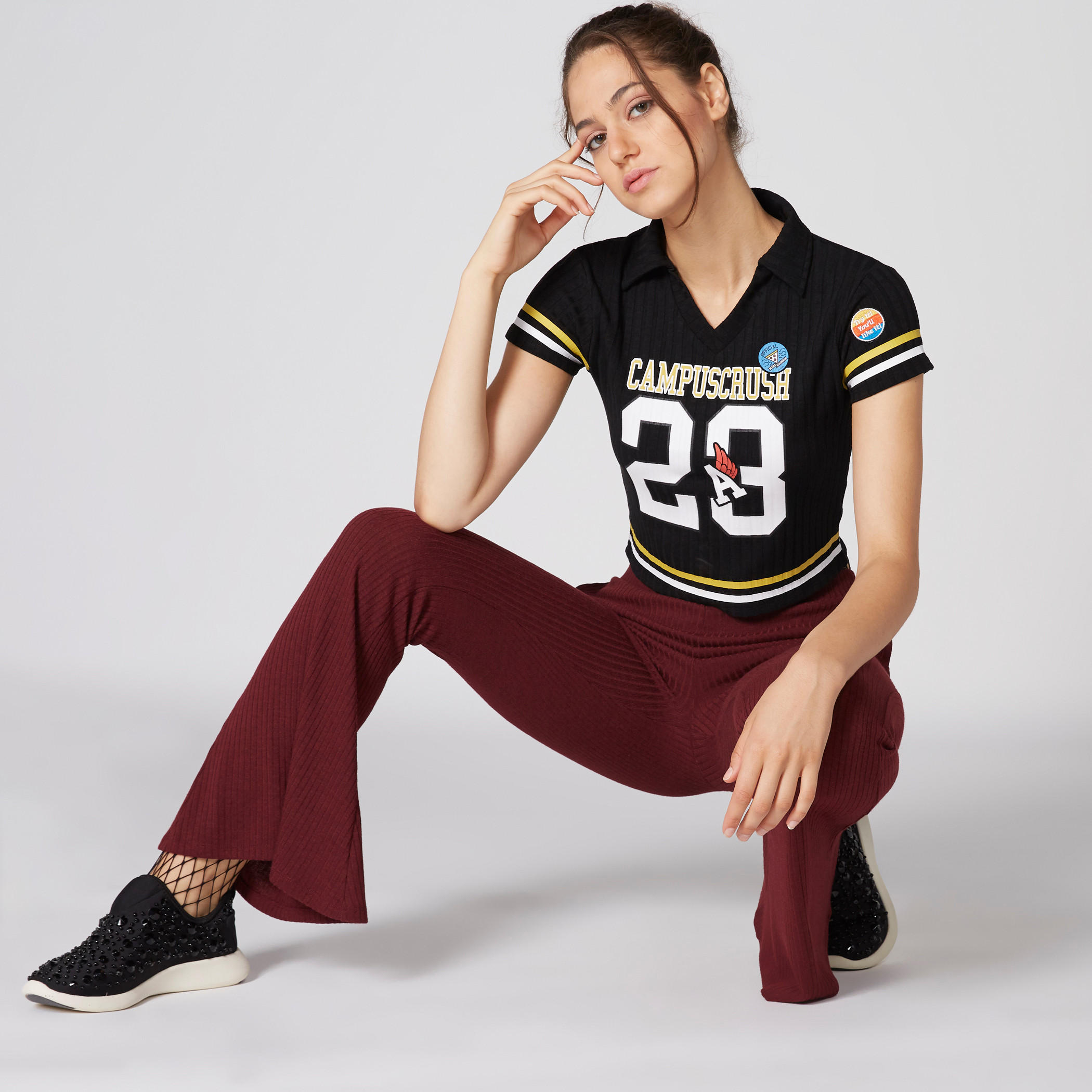 سروال مضلع بخصر مطاطي فيت آند فلاير-women-clothing-bottoms-trousers-image-1