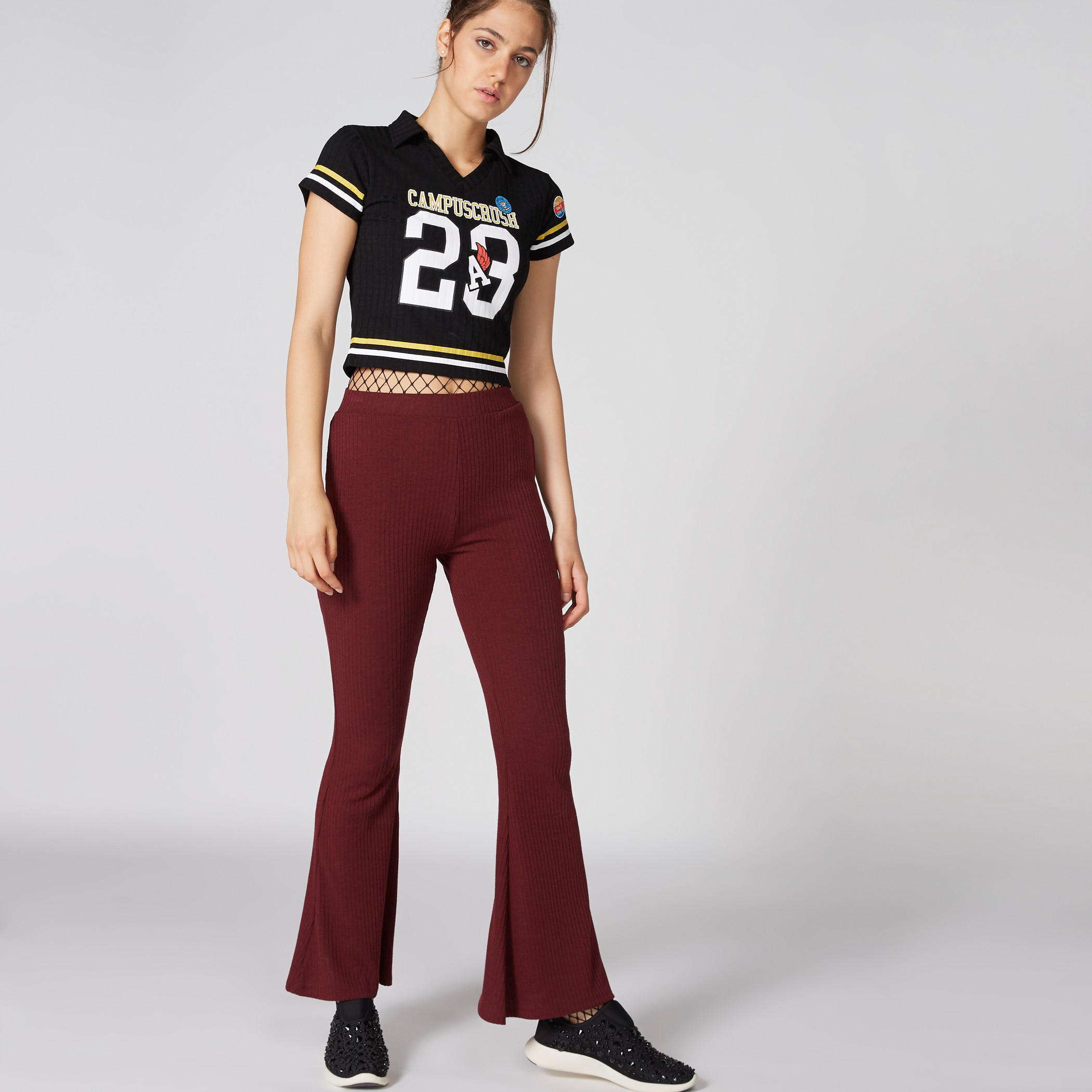سروال مضلع بخصر مطاطي فيت آند فلاير-women-clothing-bottoms-trousers-image-3