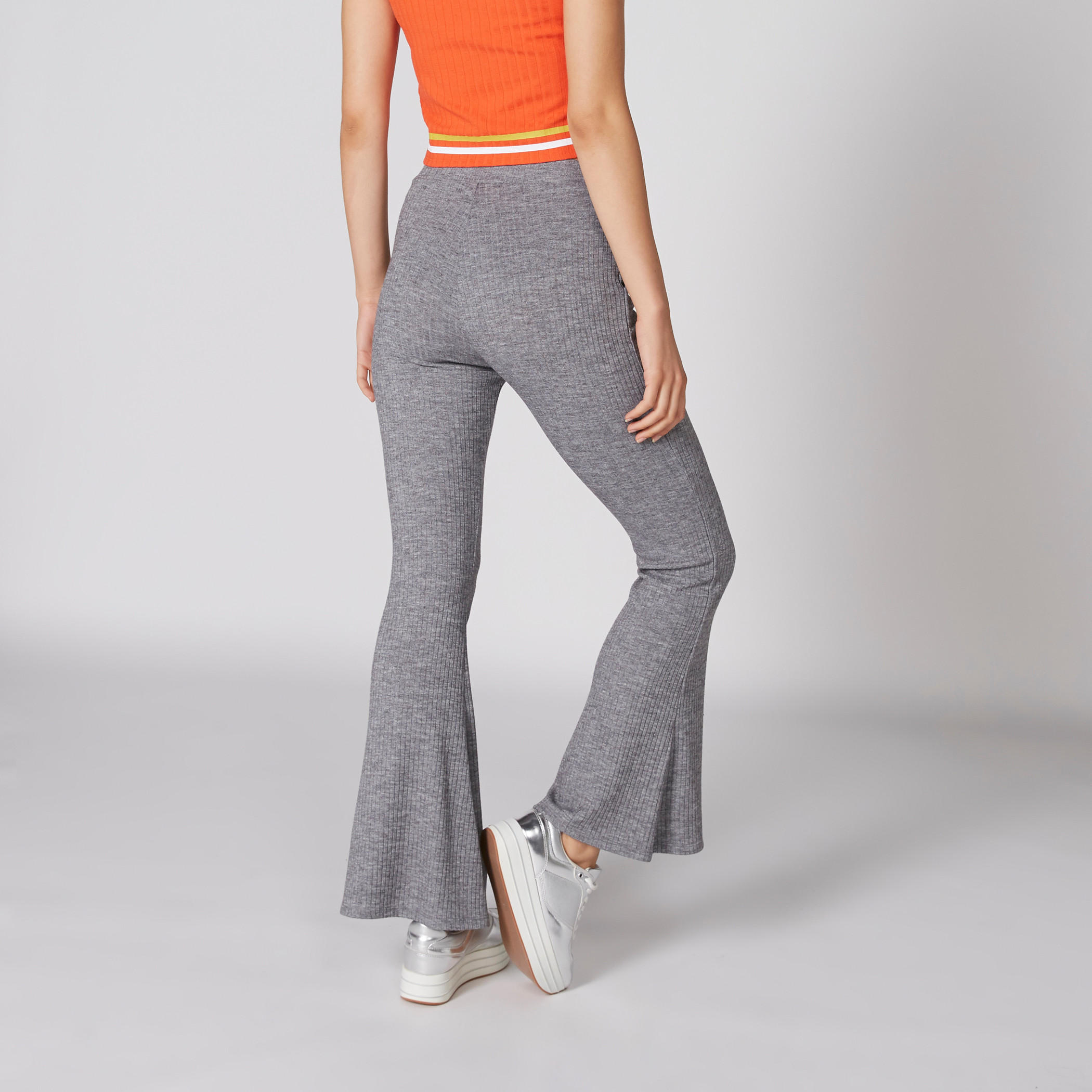 Ribbed Flared Pants with Elasticised Waistband-women-clothing-bottoms-trousers-image-2