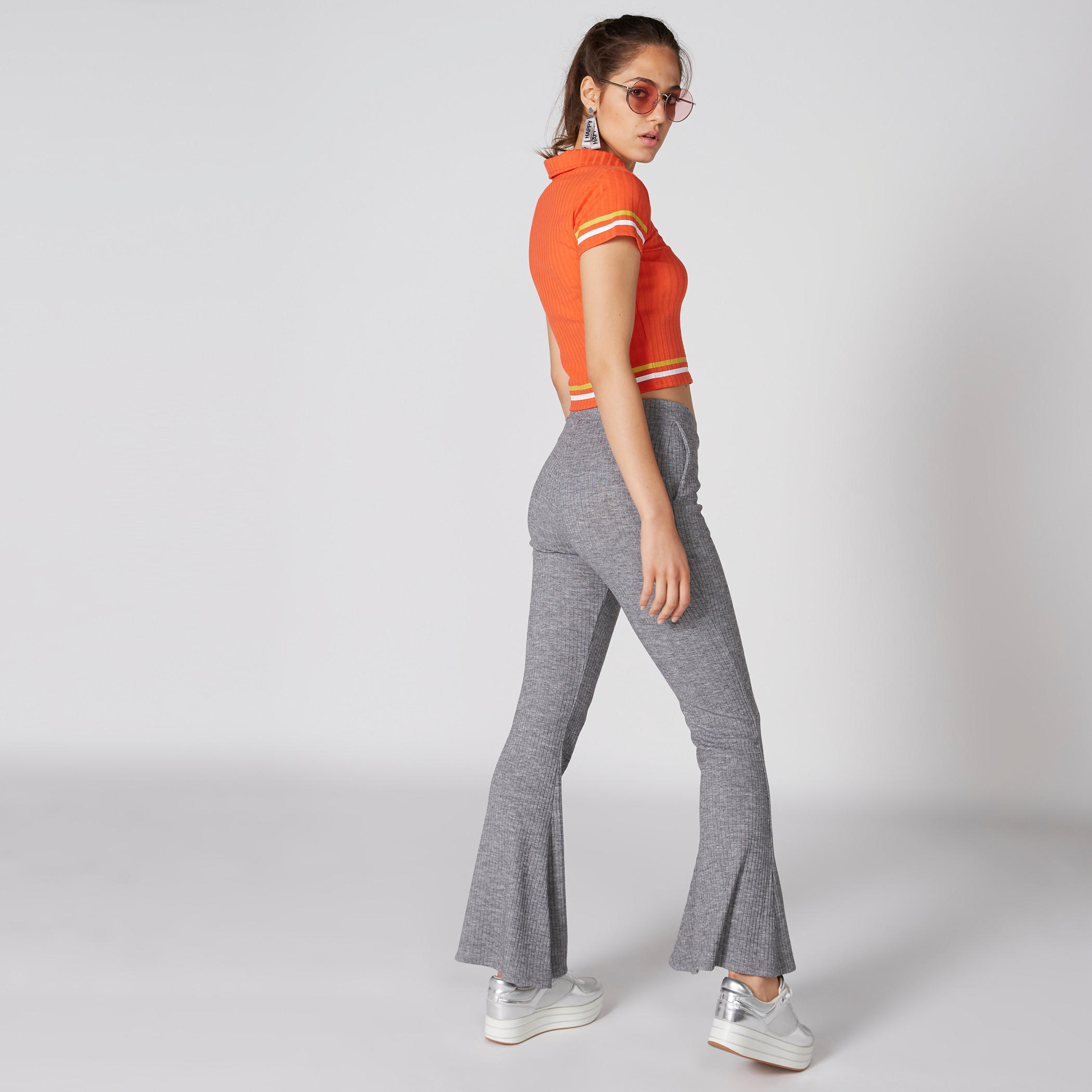 Ribbed Flared Pants with Elasticised Waistband-women-clothing-bottoms-trousers-image-3