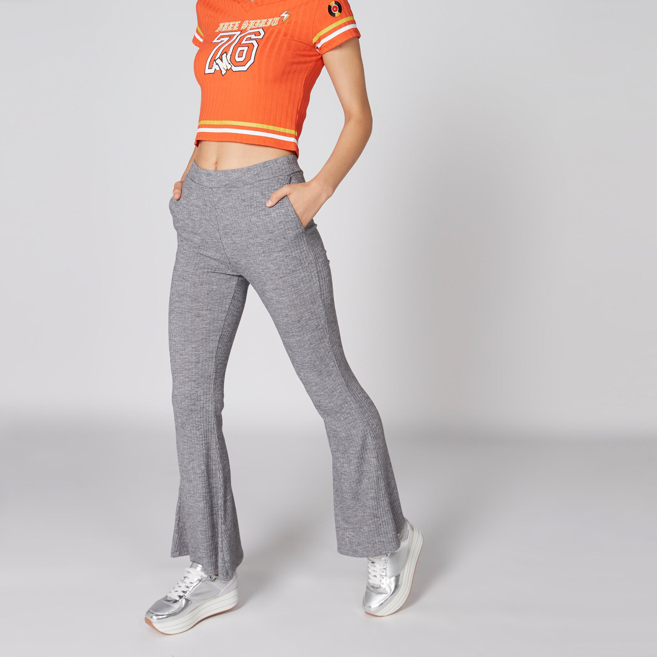Ribbed Flared Pants with Elasticised Waistband-women-clothing-bottoms-trousers-image-4