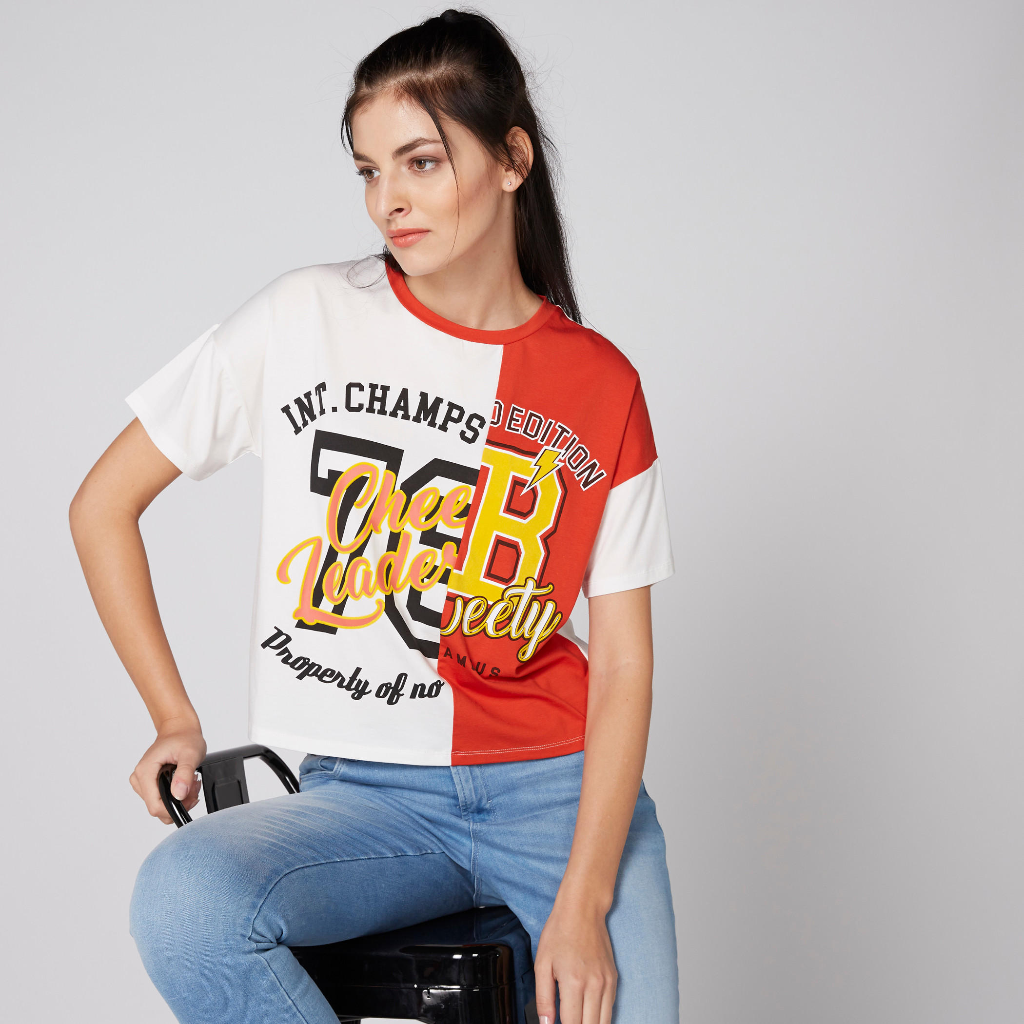 Printed Oversized T-Shirt with Round Neck-women-clothing-tshirts-image-1