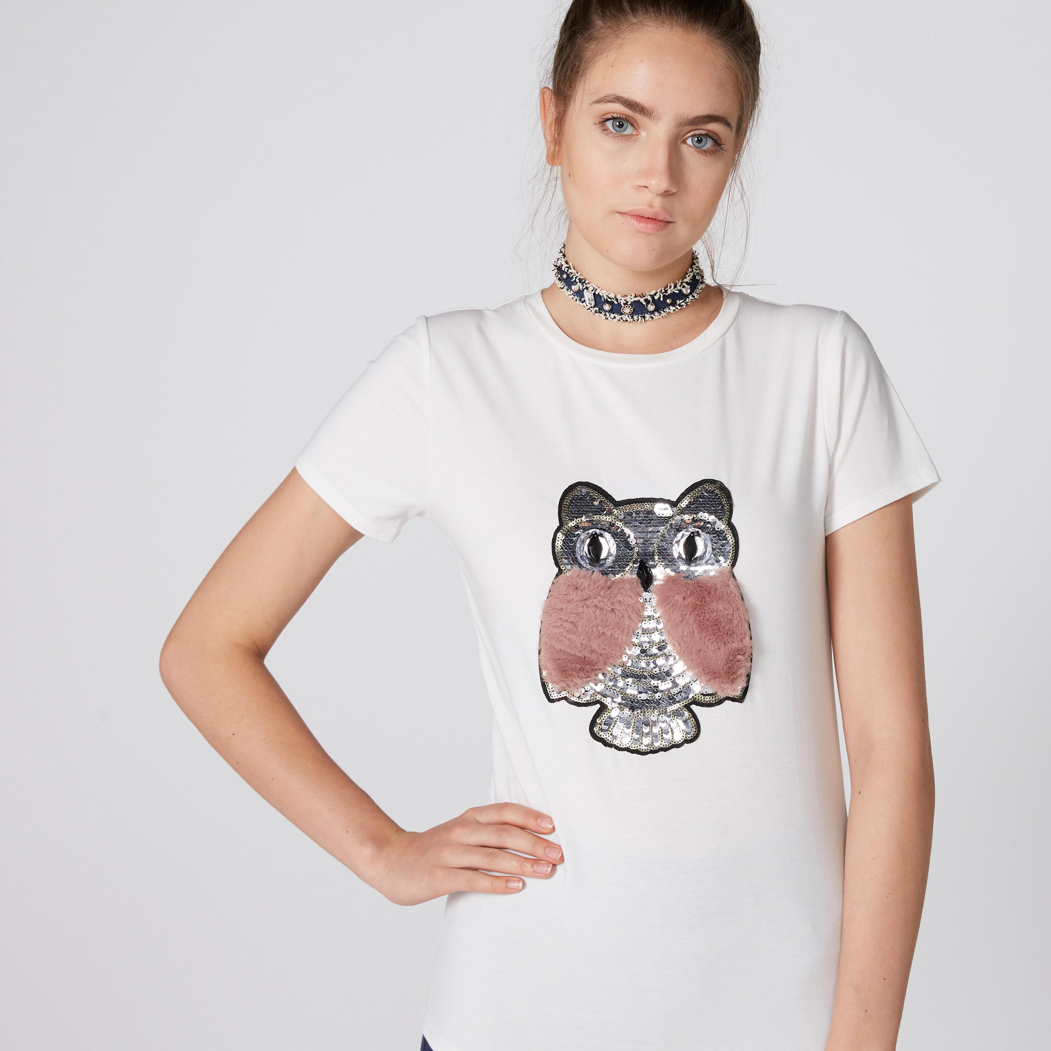 Embellished T-Shirt with Round Neck and Short Sleeves-women-clothing-tshirts-image-3
