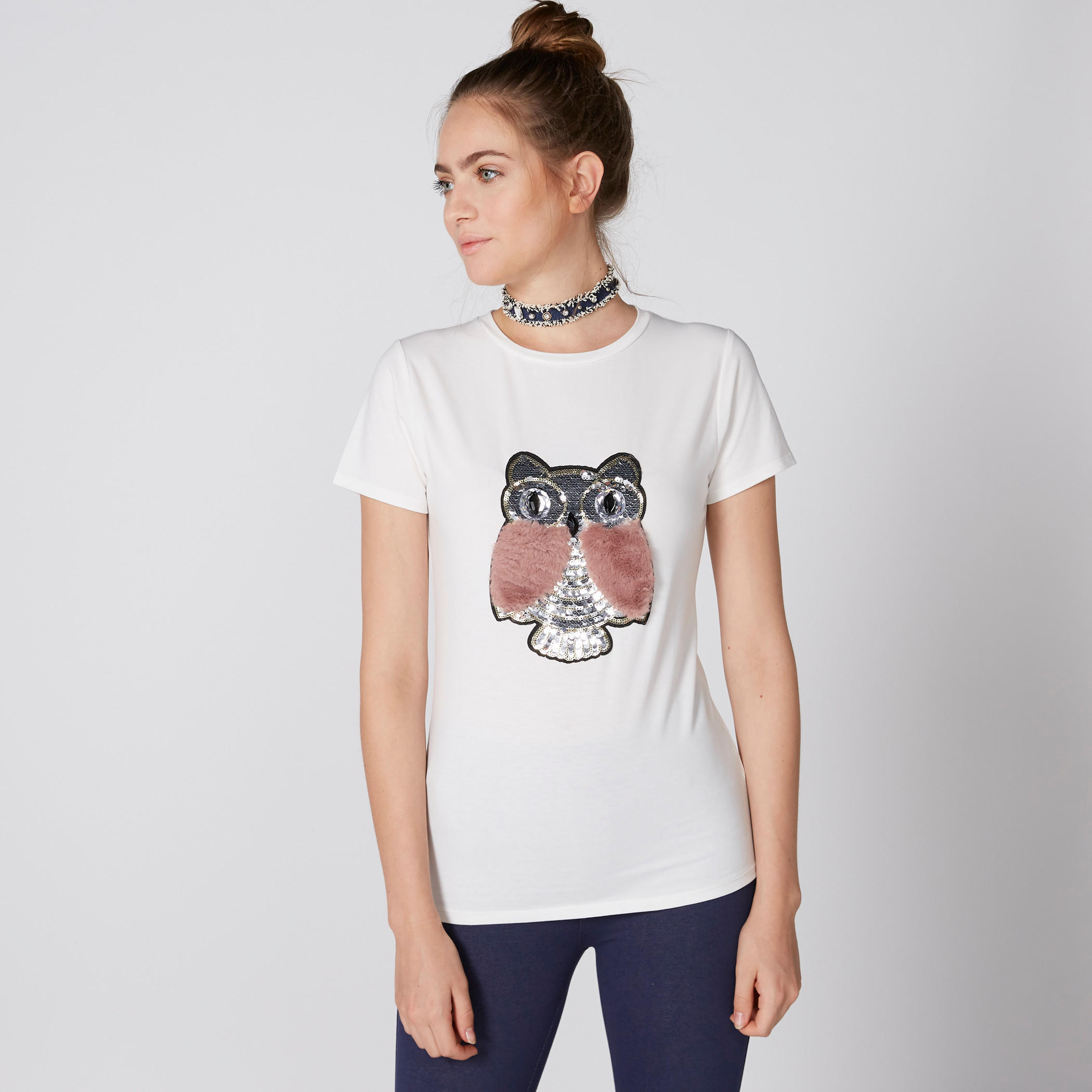 Embellished T-Shirt with Round Neck and Short Sleeves-women-clothing-tshirts-image-4