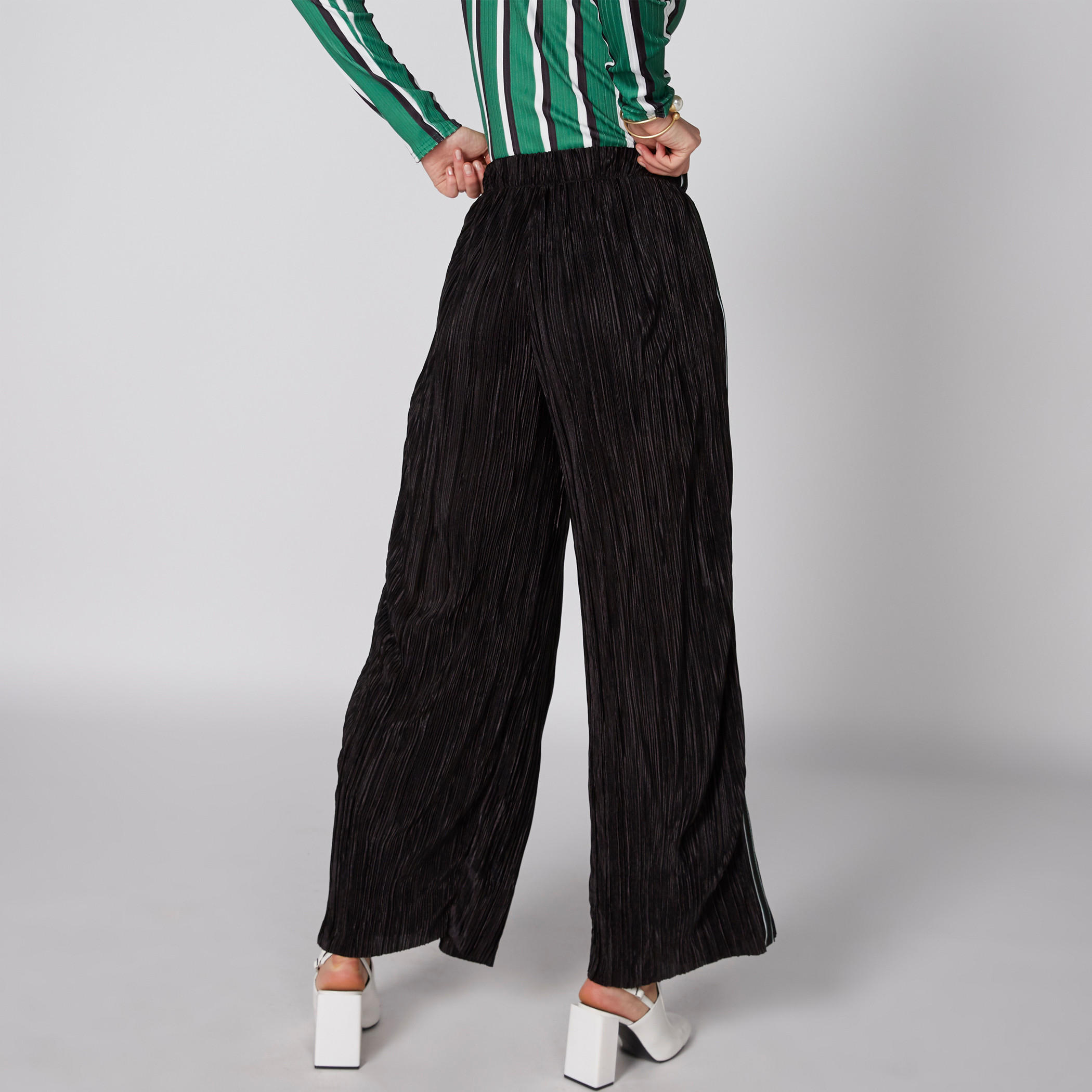 Pleated Palazzo Pants with Elasticised Waistband and Tape Detail-women-clothing-bottoms-trousers-image-2