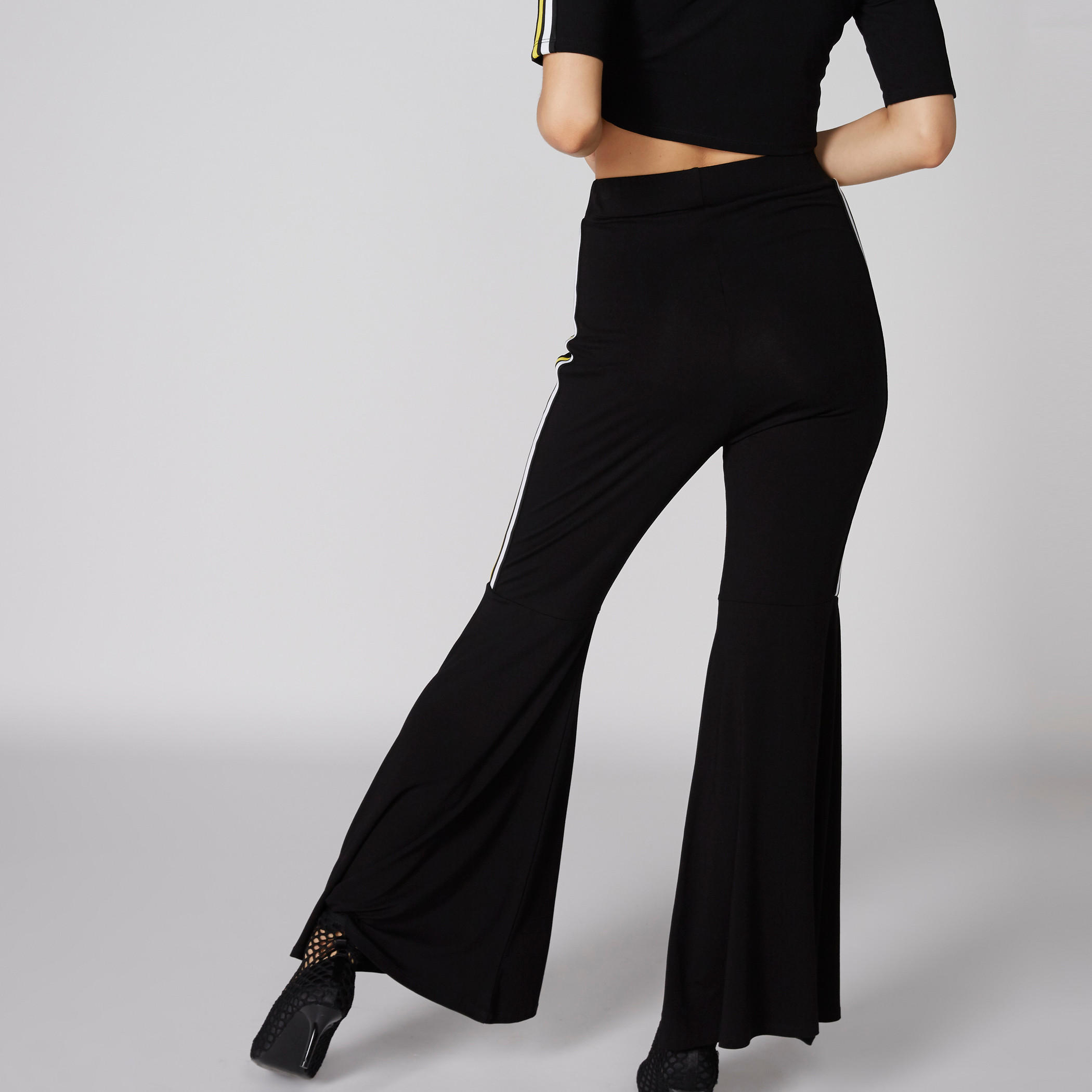 Full Length Flared Pants with Elasticised Waistband and Tape Detail-women-clothing-bottoms-trousers-image-2