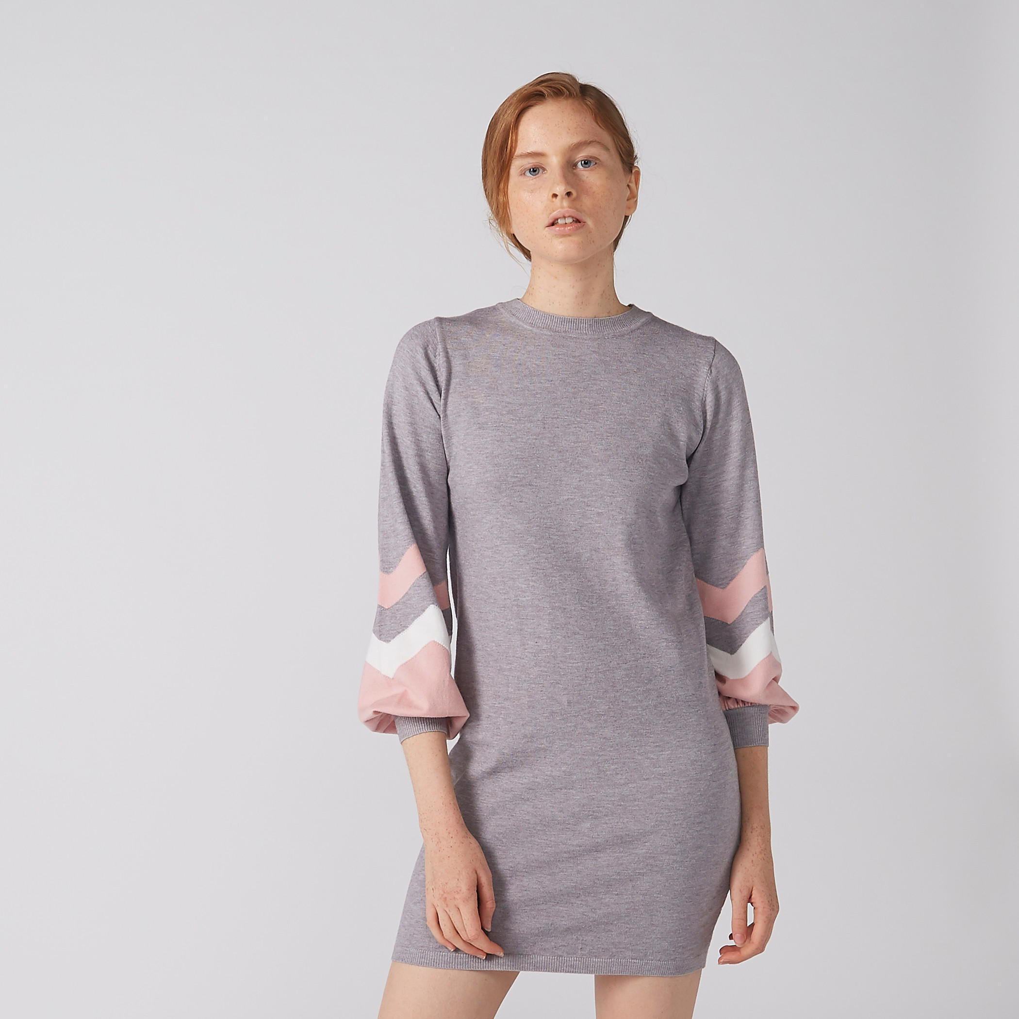 Mini Jumper Dress with Round Neck and Long Sleeves-women-clothing-dresses-image-1