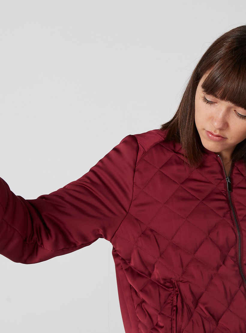 Textured Bomber Jacket with Long Sleeves and Zip Closure-women-winterwear-coatsandjackets-jackets-image-3