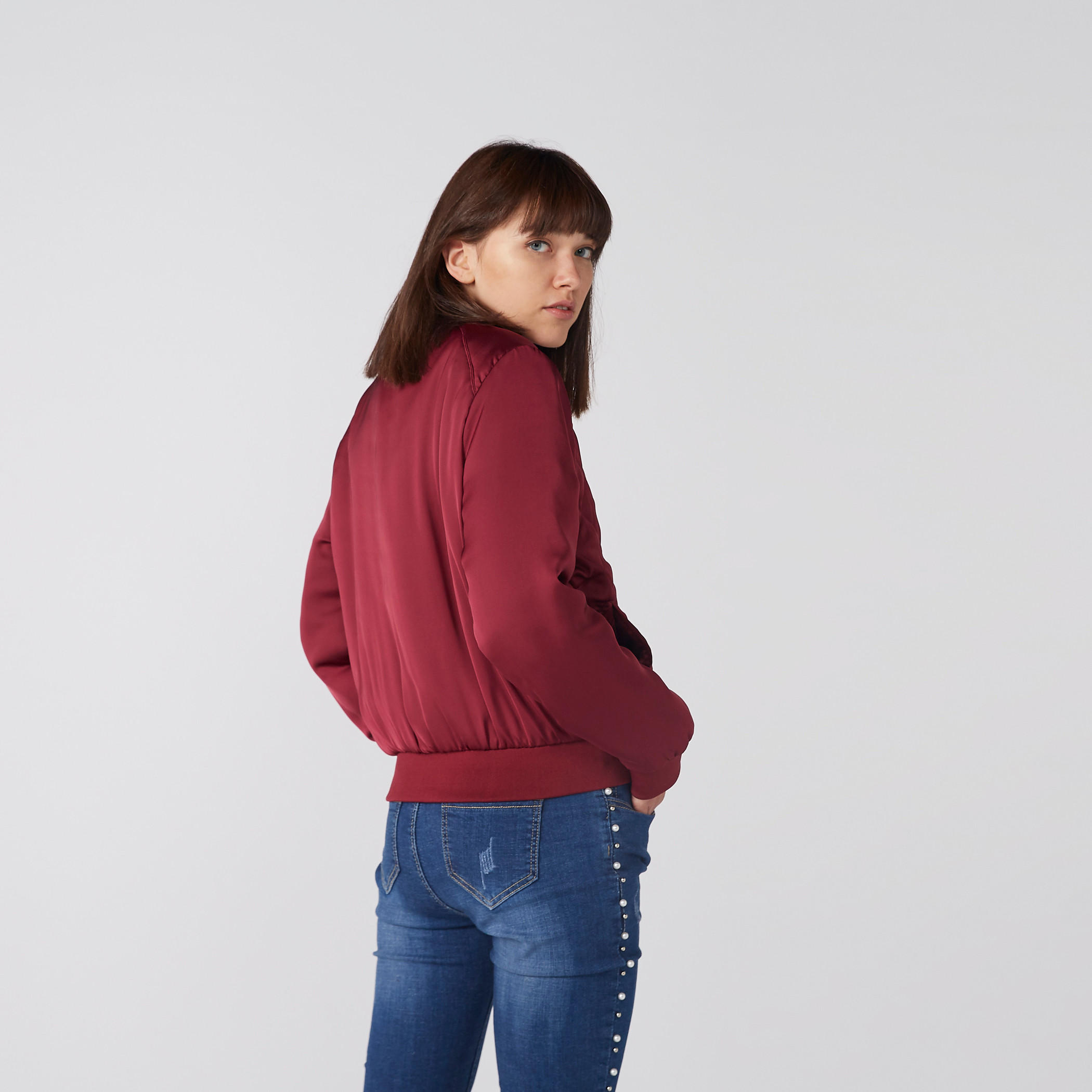 Textured Bomber Jacket with Long Sleeves and Zip Closure-women-winterwear-coatsandjackets-jackets-image-5
