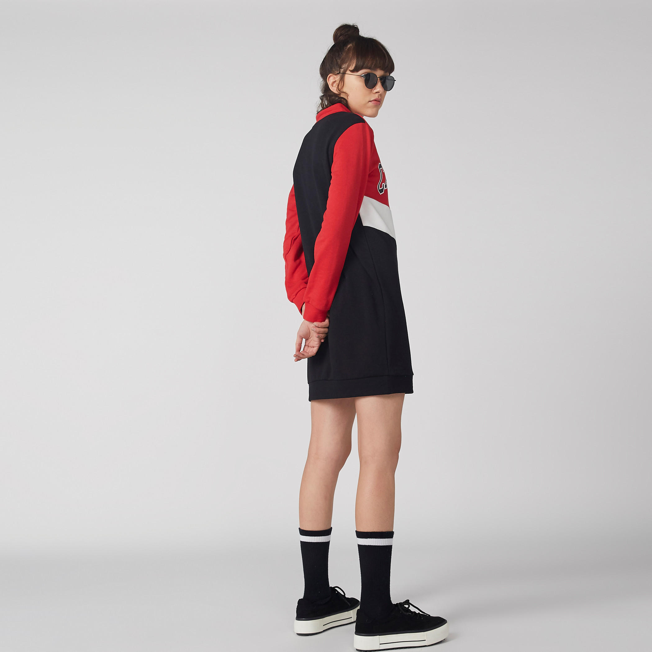 فستان بطبعات وأكمام طويلة وياقة بسحّاب-women-clothing-dresses-image-2