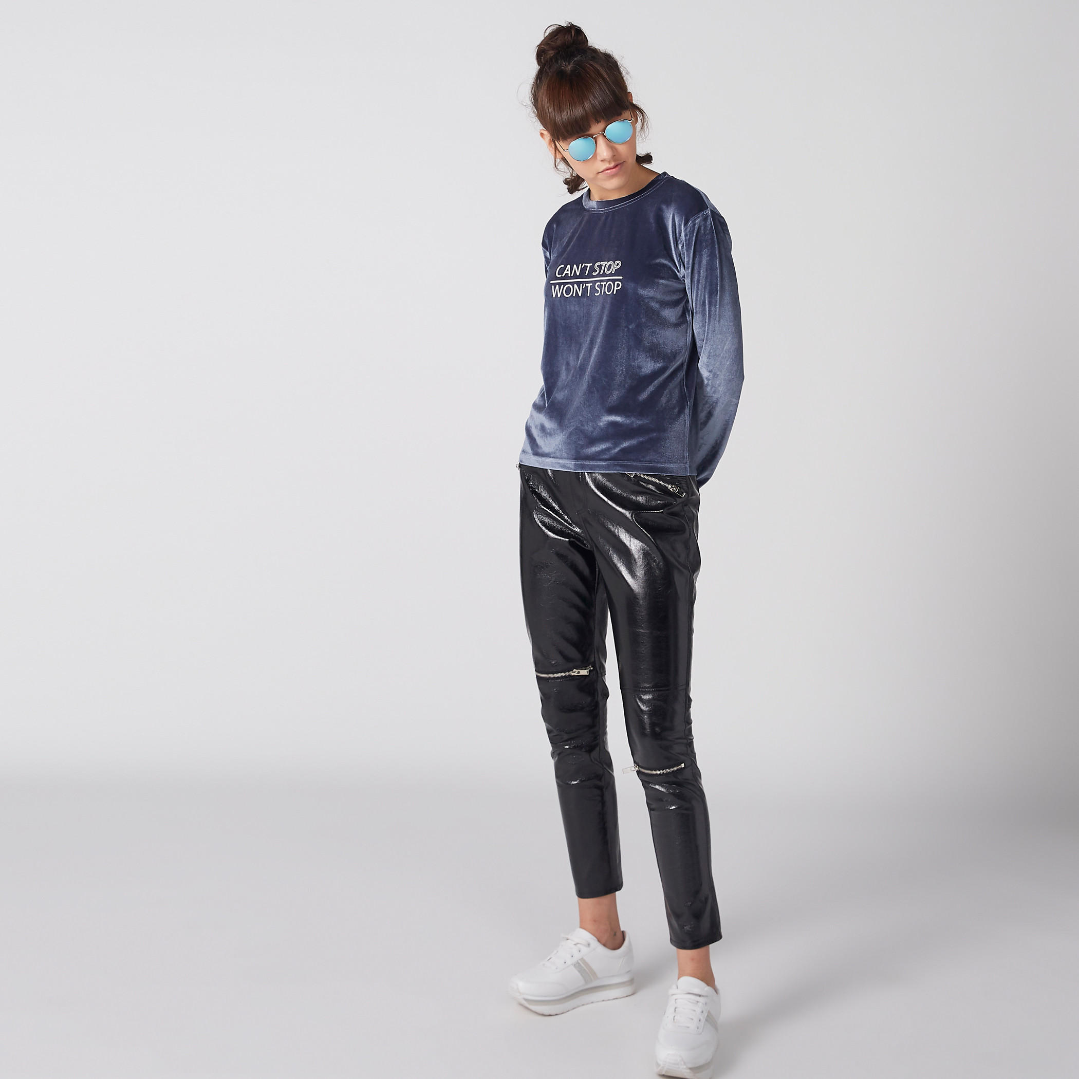 Textured Top with Crew Neck and Long Sleeves-women-clothing-tshirts-image-1