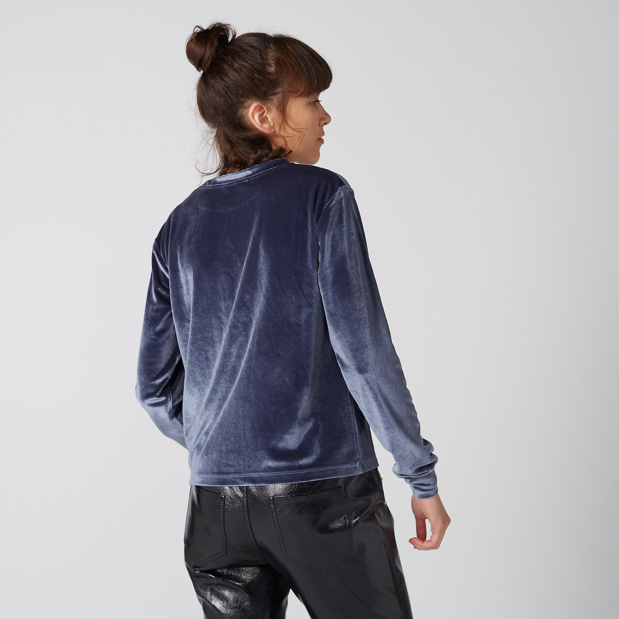 Textured Top with Crew Neck and Long Sleeves-women-clothing-tshirts-image-3