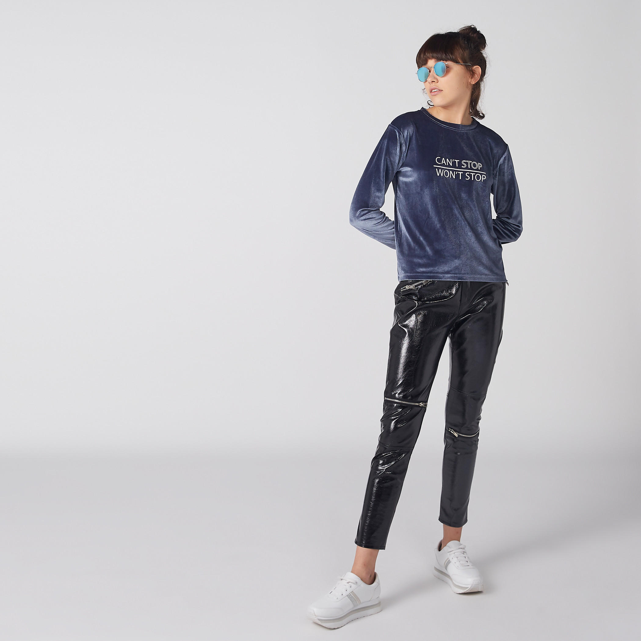 Textured Top with Crew Neck and Long Sleeves-women-clothing-tshirts-image-4