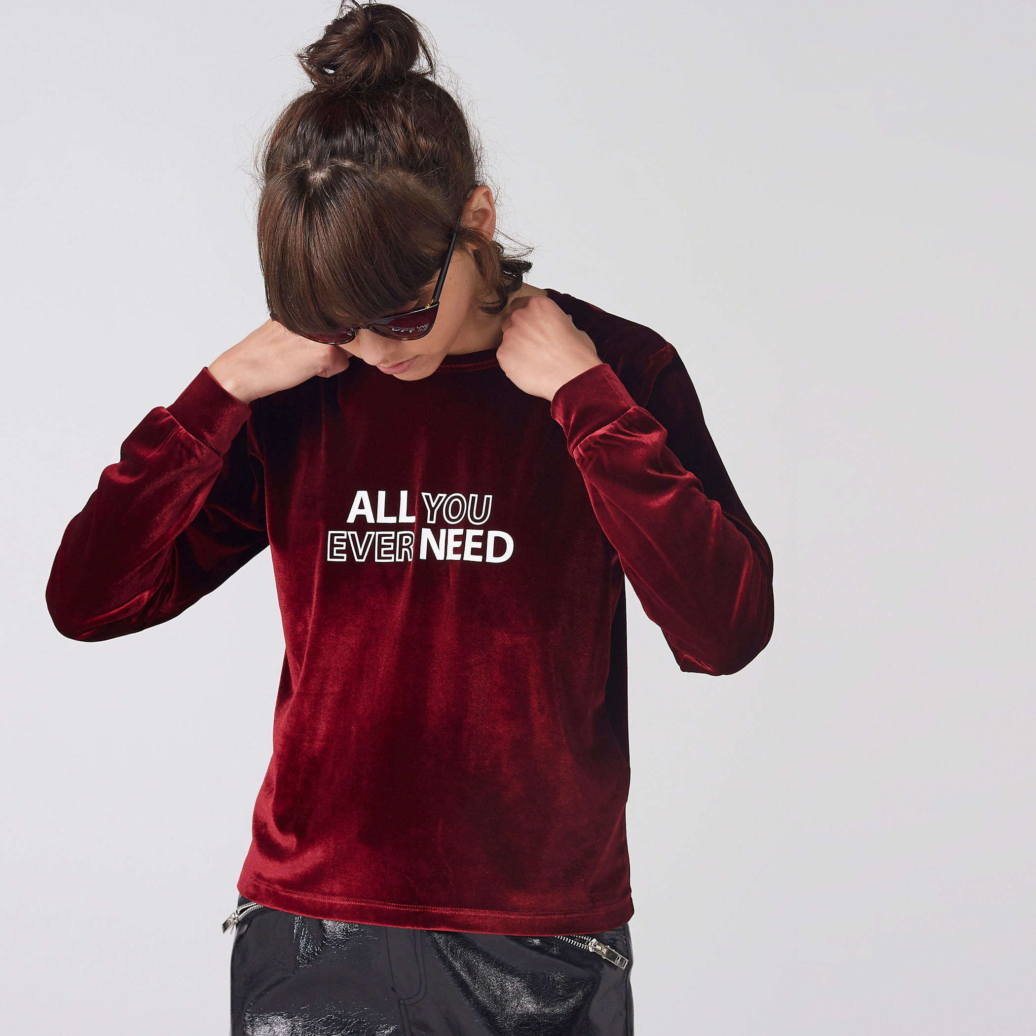 Textured T-Shirt with Crew Neck and Long Sleeves-women-clothing-tshirts-image-1