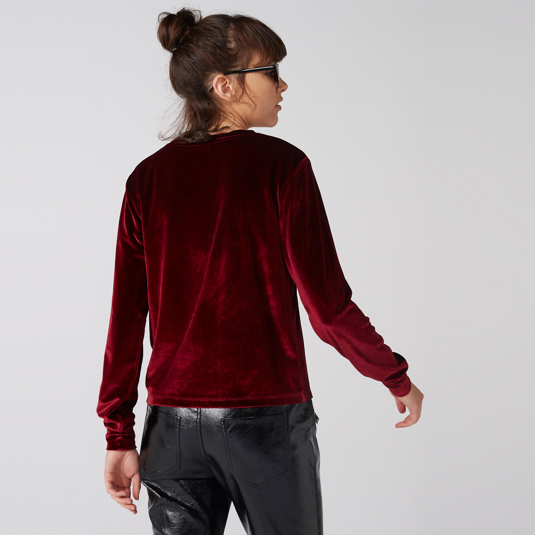 Textured T-Shirt with Crew Neck and Long Sleeves-women-clothing-tshirts-image-2