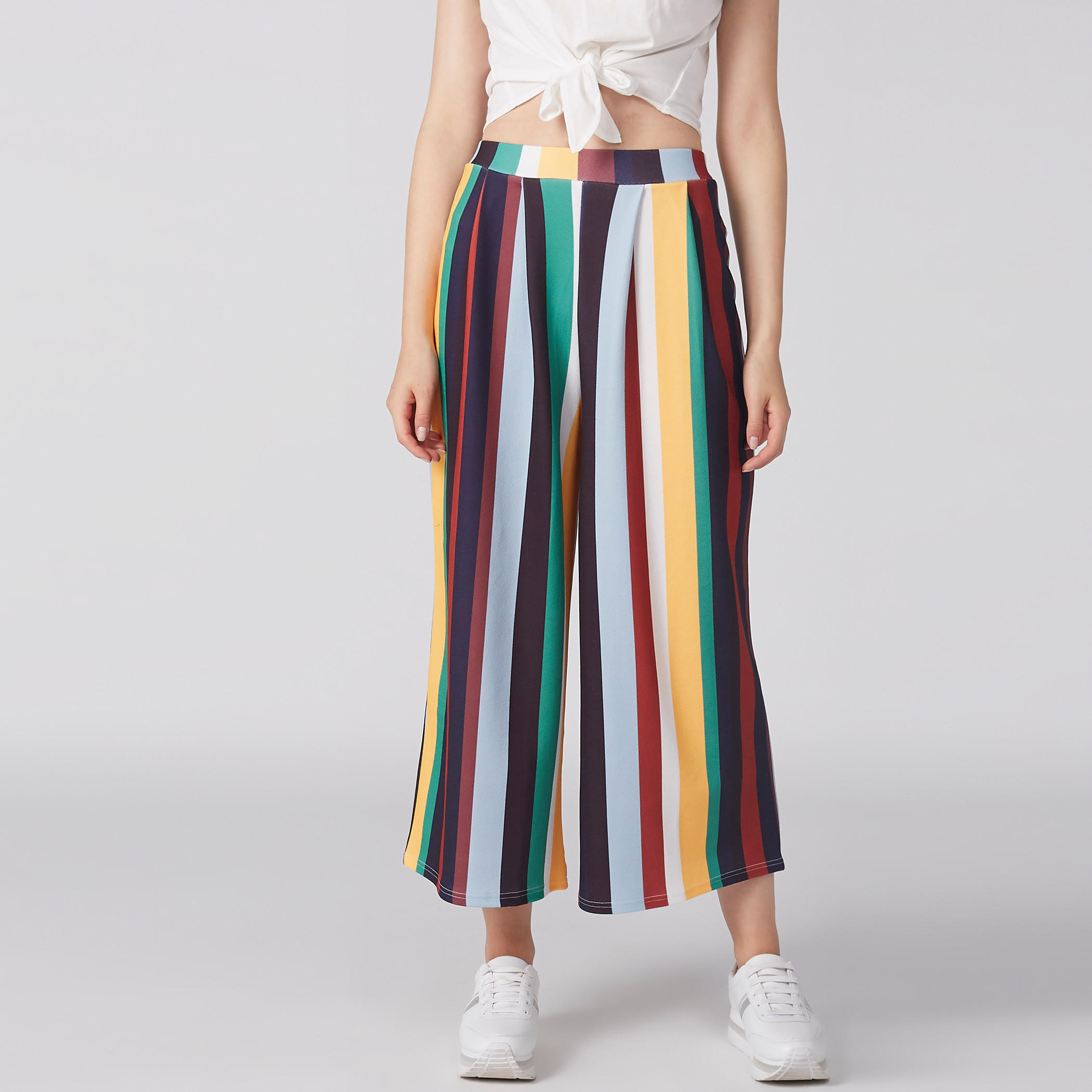 Striped Culottes with Pleat Detail-women-clothing-bottoms-trousers-image-1