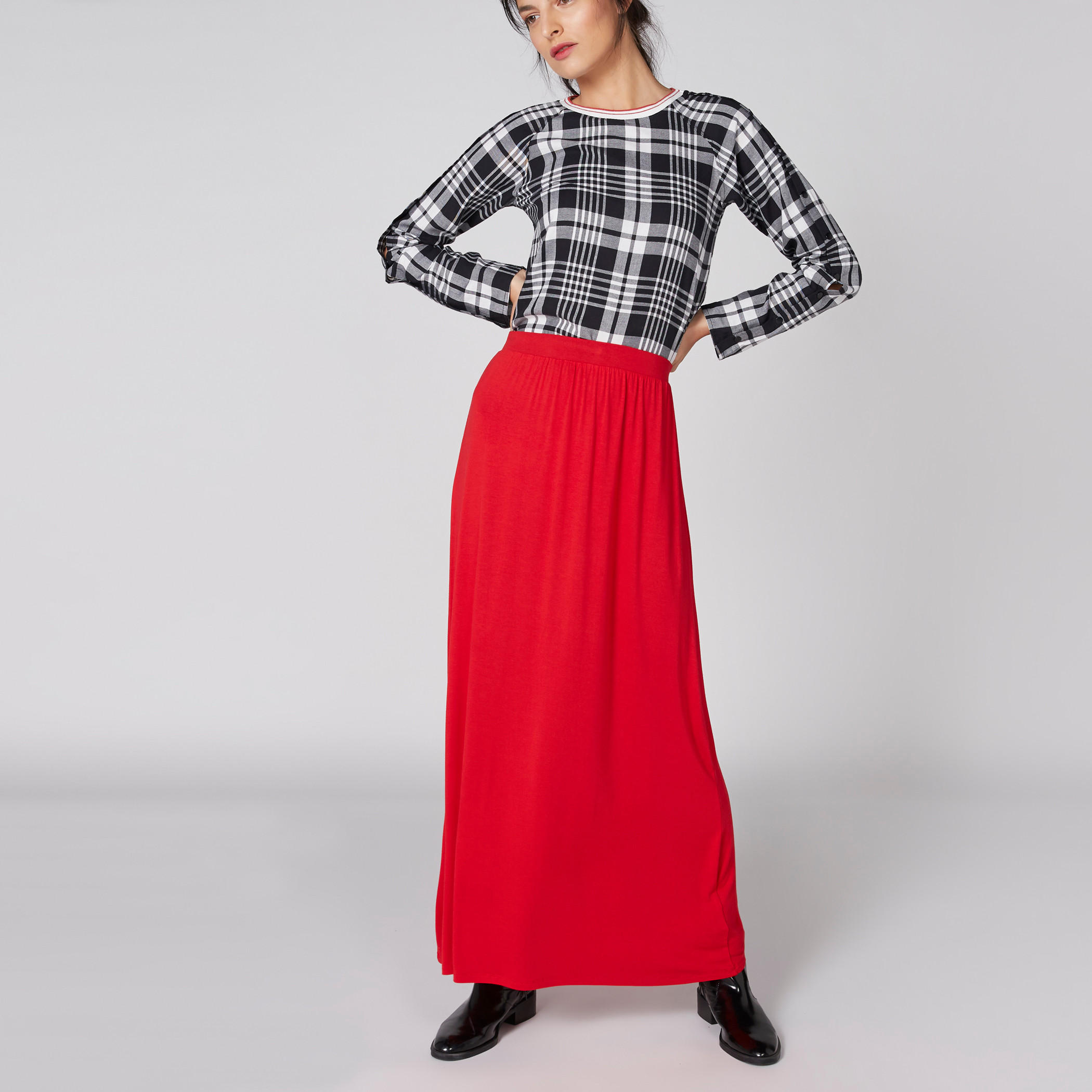 تنورة طويلة إيه لاين بخصر مطاطي-women-clothing-bottoms-skirts-image-3