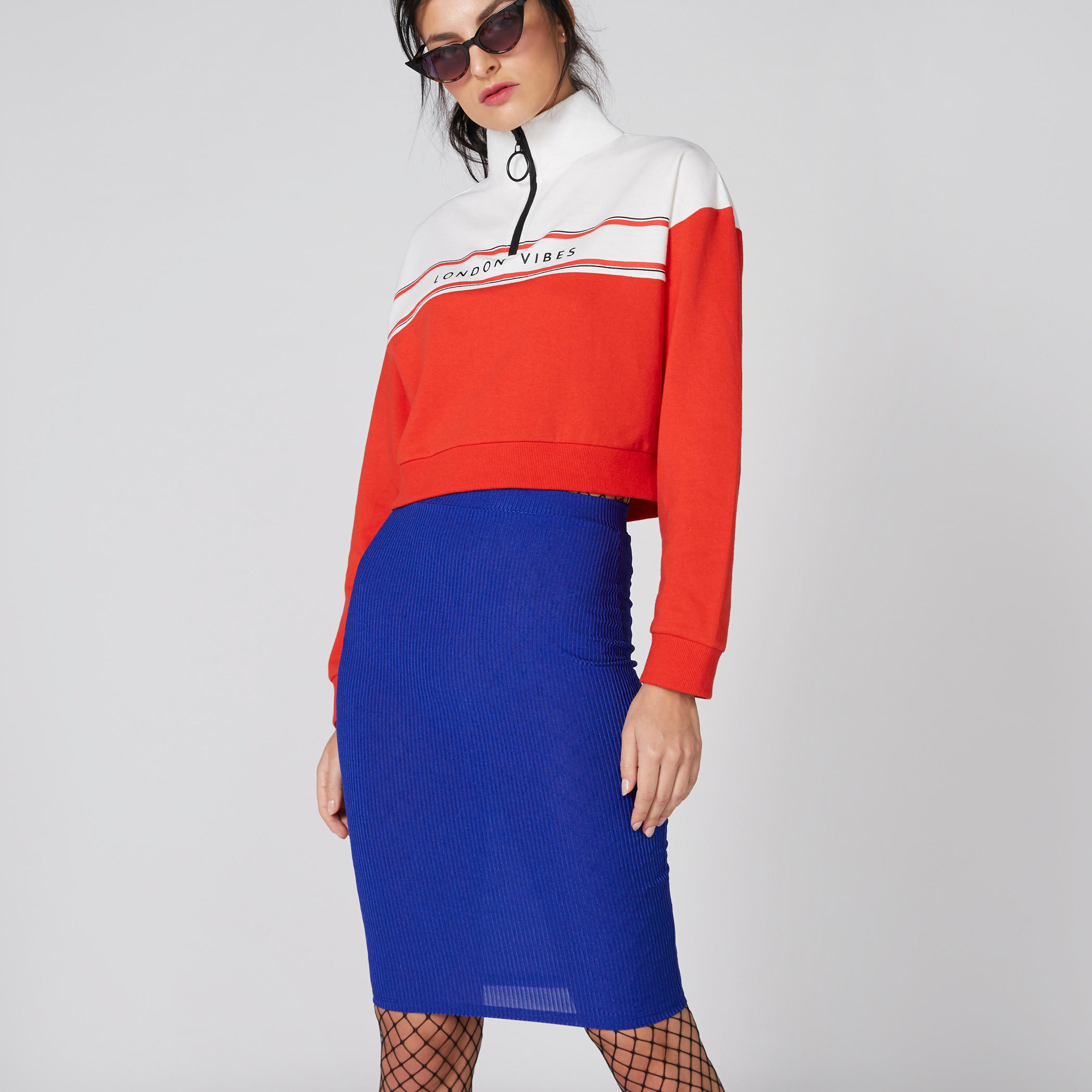تنورة ضيّقة بتصميم مضلّع وخصر مطّاطي-women-clothing-bottoms-skirts-image-1