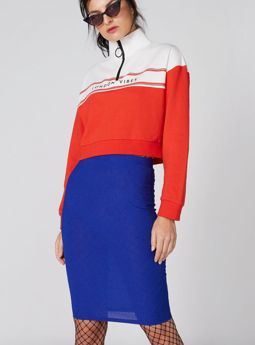 تنورة ضيّقة بتصميم مضلّع وخصر مطّاطي-women-clothing-bottoms-skirts-image-1