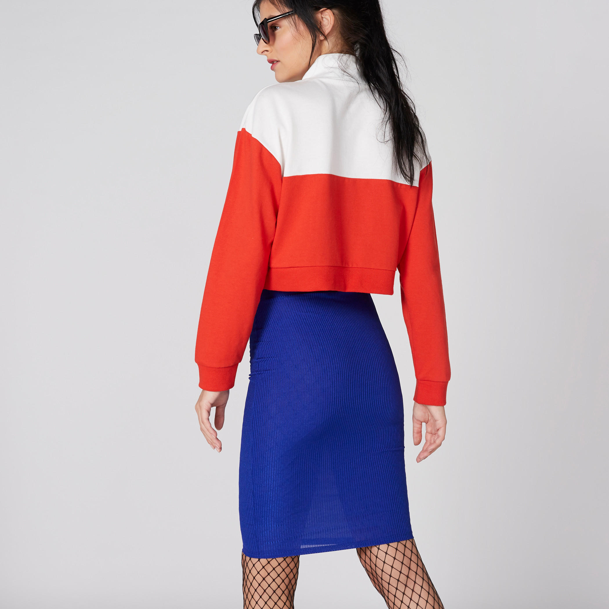 تنورة ضيّقة بتصميم مضلّع وخصر مطّاطي-women-clothing-bottoms-skirts-image-2